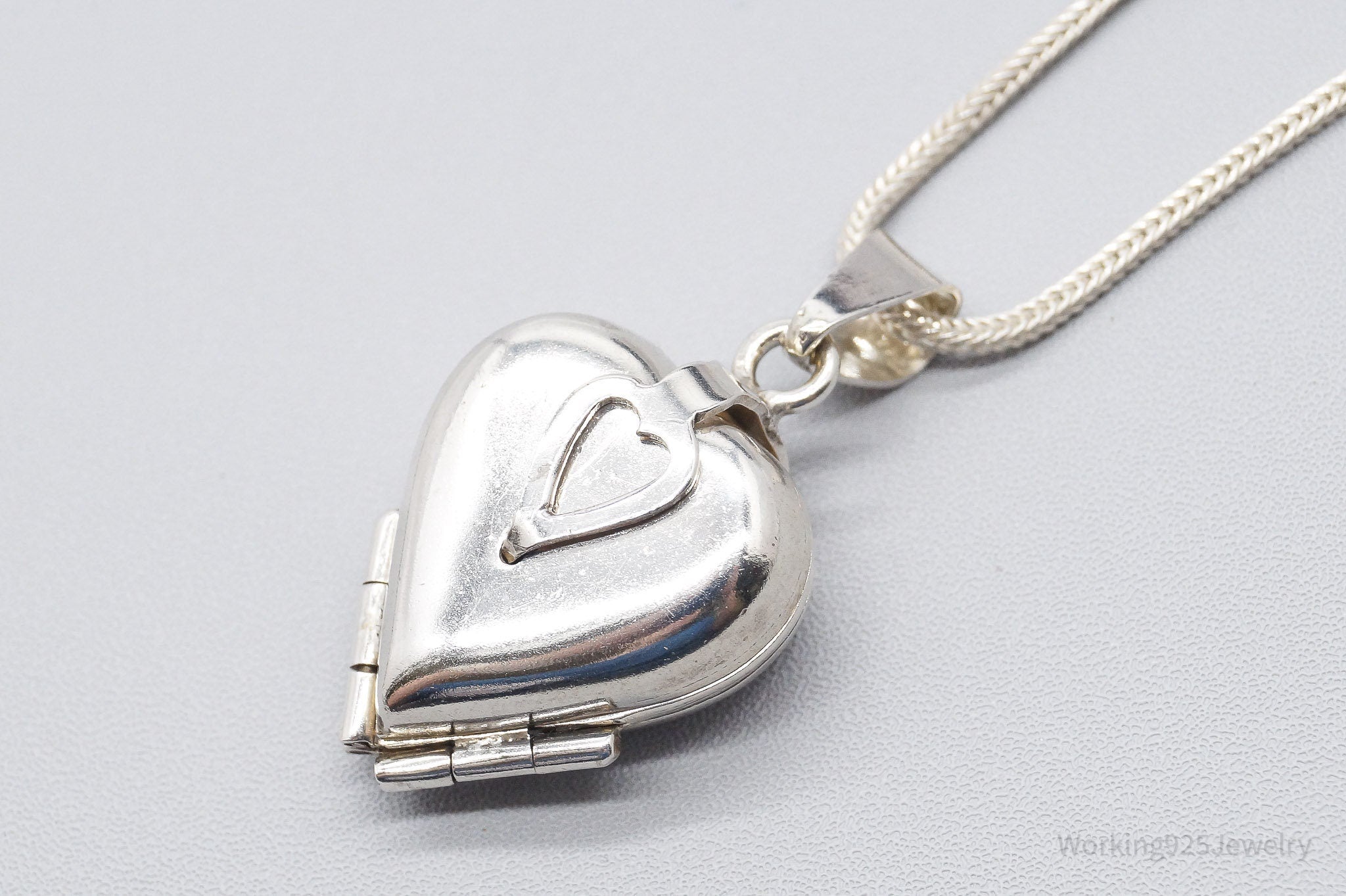 Vintage Large 4 Picture Heart Locket Sterling Silver Necklace 20"