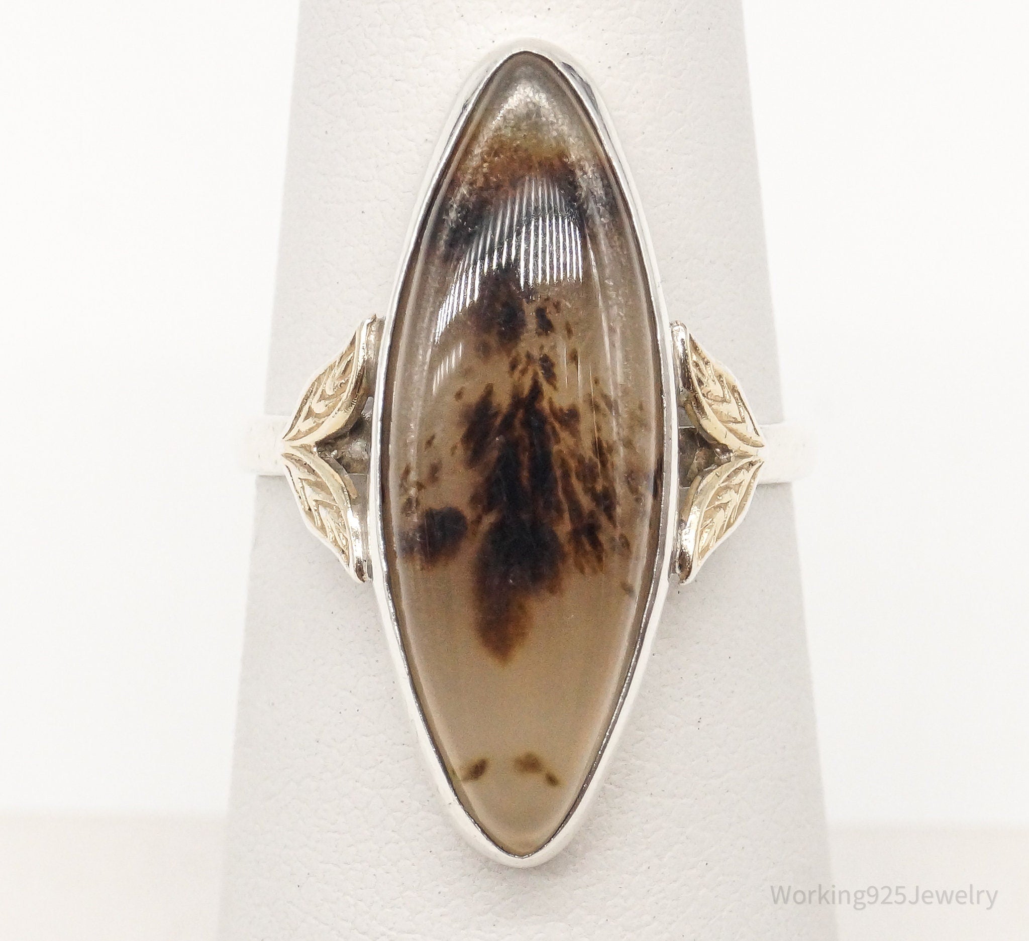 Antique Designer Uncas MFG CO 10K Gold Agate Sterling Silver Ring Size 6