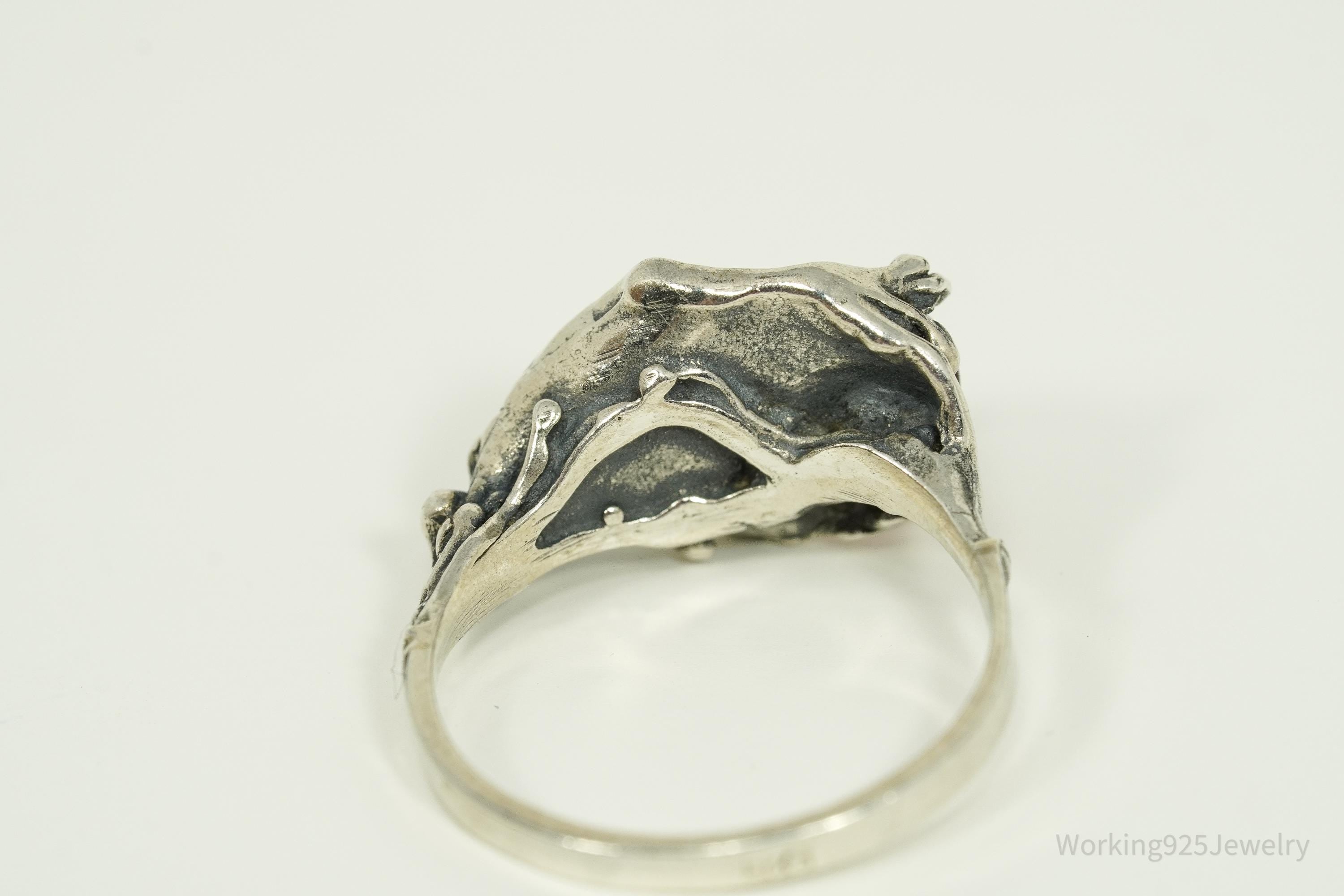 Vintage Amber Modernist Style Sterling Silver Ring - Size 6.5