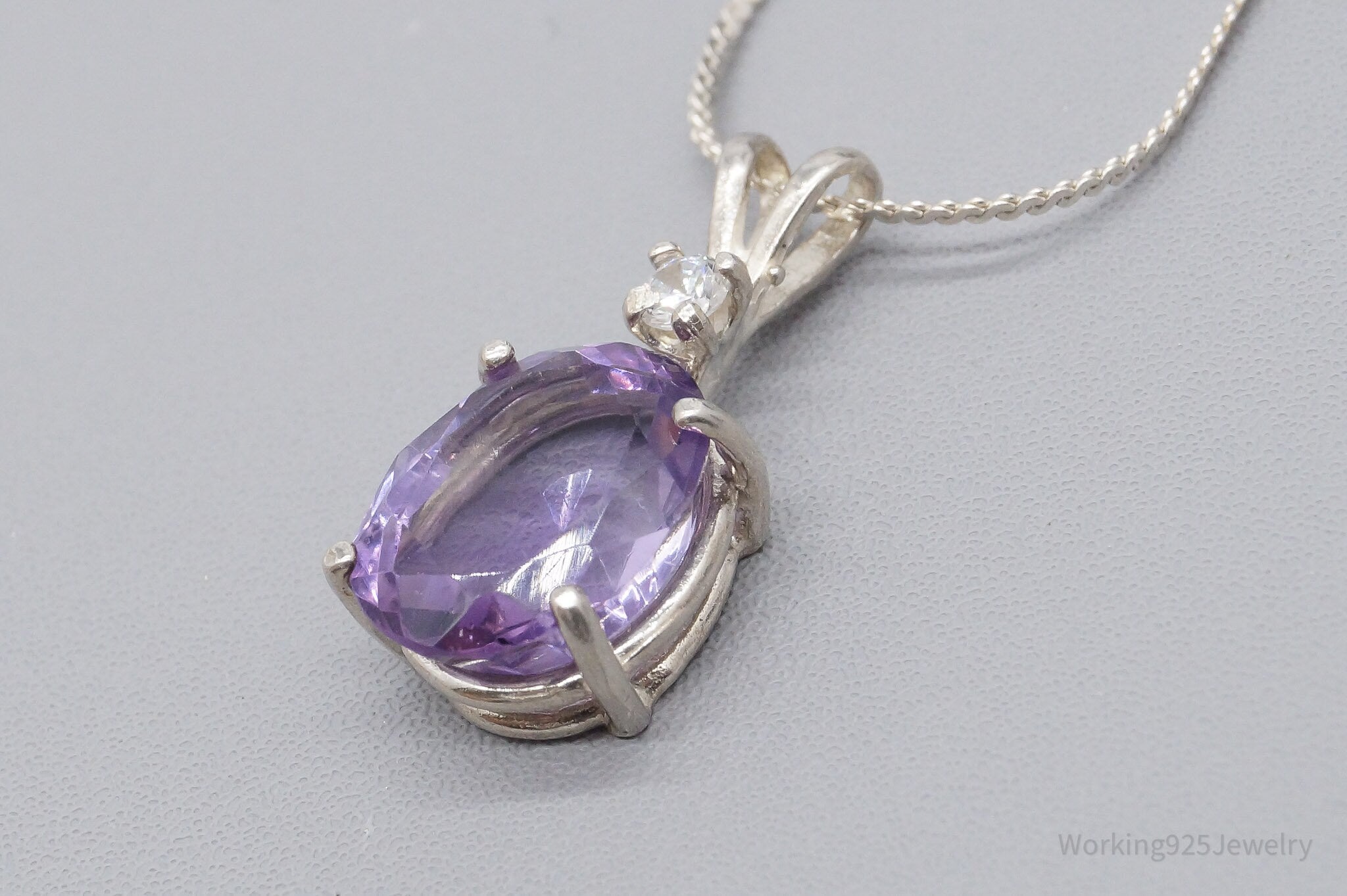 Vintage Amethyst Cubic Zirconia Sterling Silver Necklace 16"