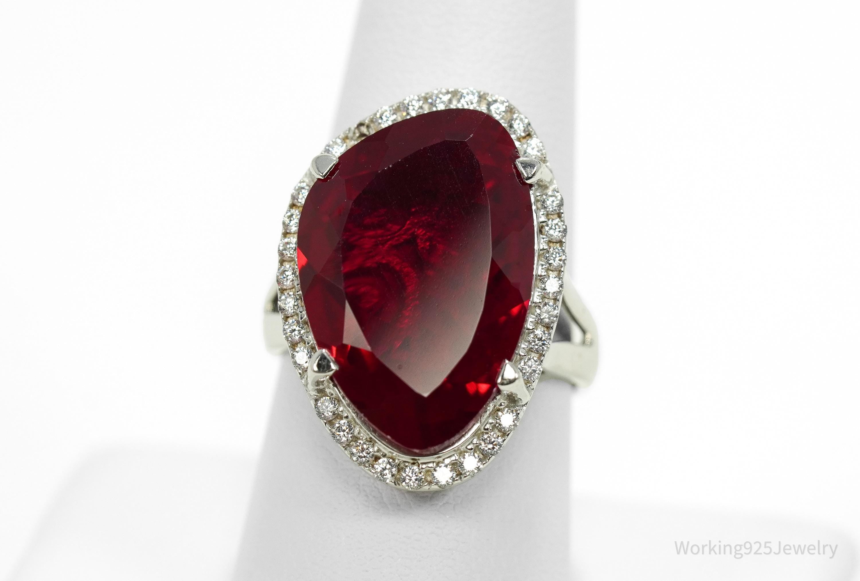 Designer Lab Ruby & Cubic Zirconia Sterling Silver Ring - Size 9