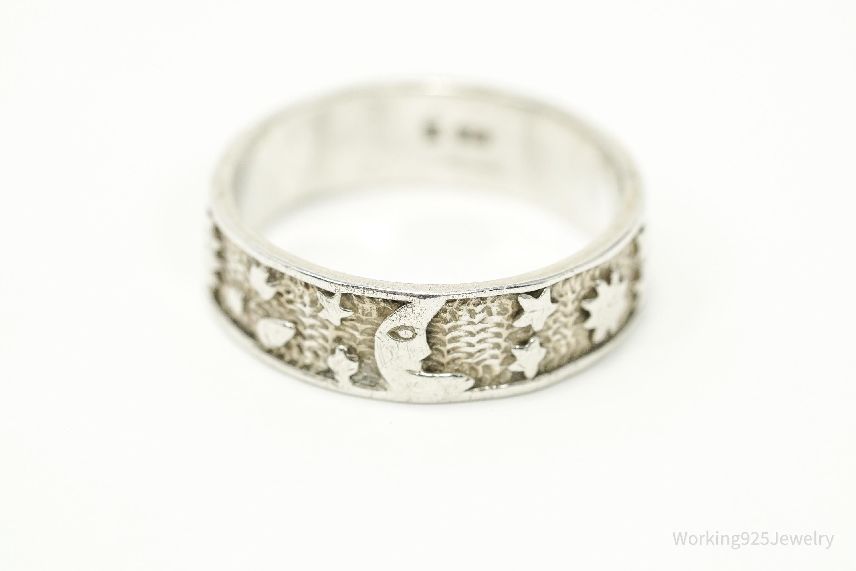 Vintage Space Galaxy Sterling Silver Band Ring - Size 10.25