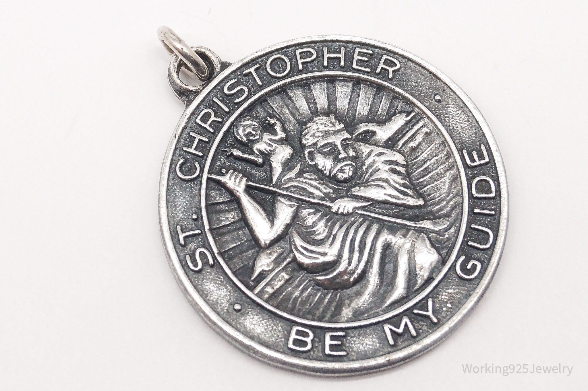 Antique Large "Saint Christopher Be My Guide" Sterling Silver Pendant