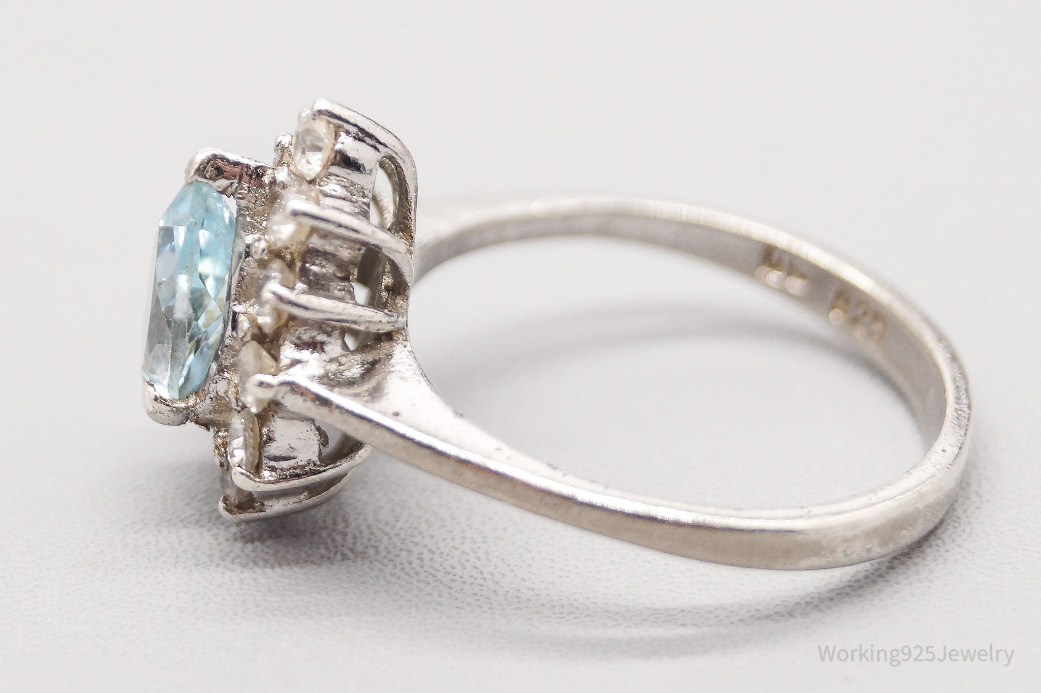 Vintage Blue Topaz Cubic Zirconia Sterling Silver Ring - Size 7.75