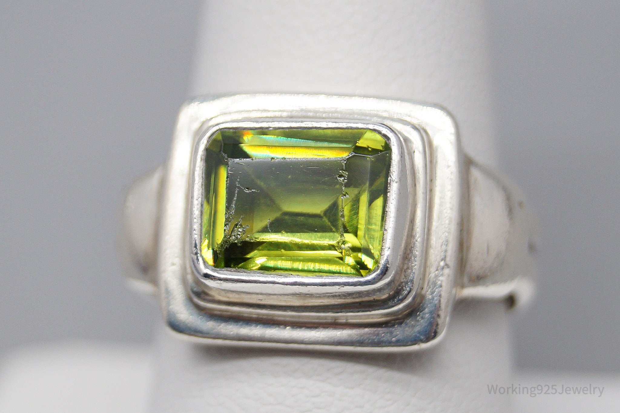 Vintage Peridot Sterling Silver Ring - Size 9.25