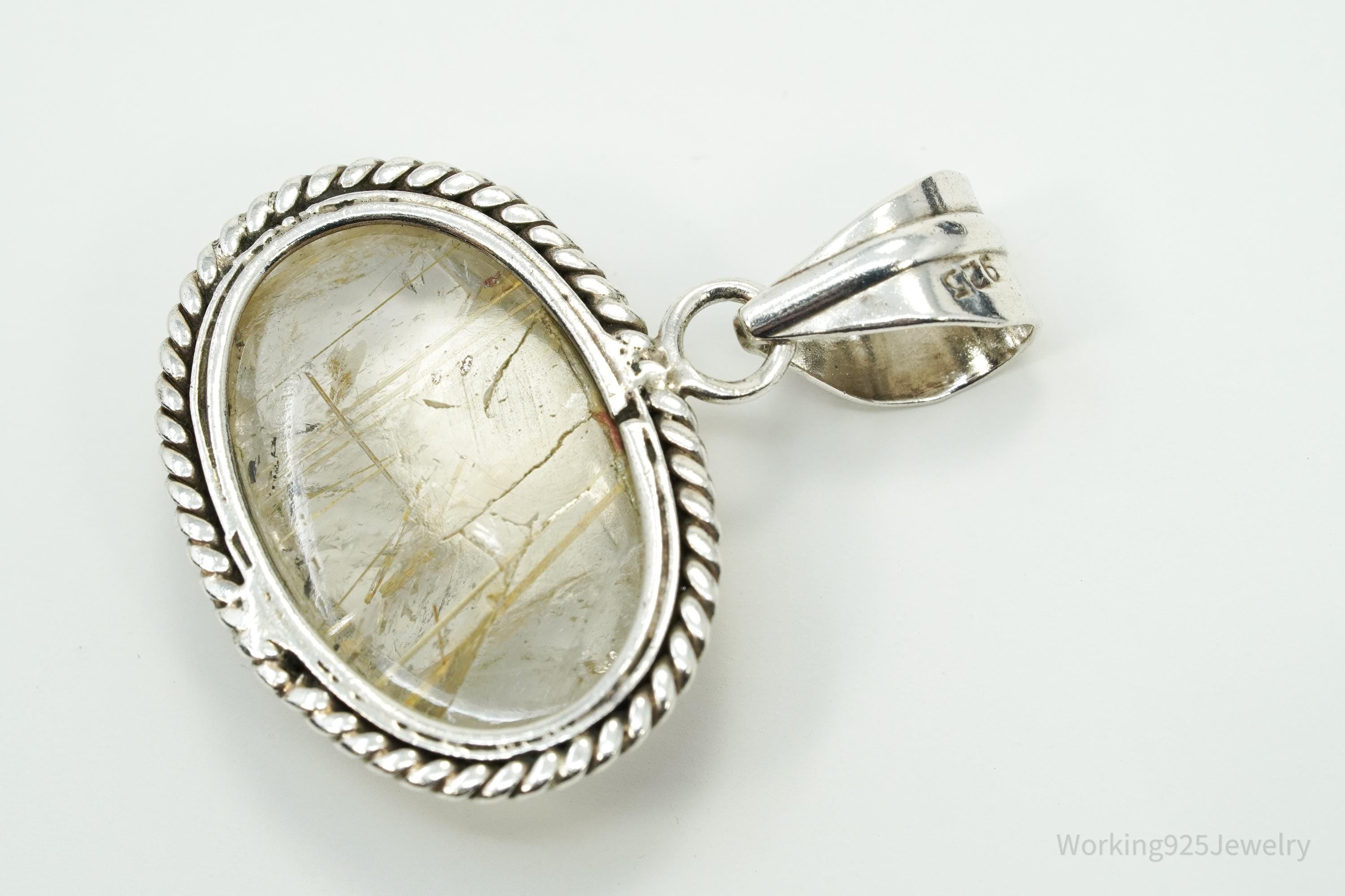 Vintage Rutilated Quartz Sterling Silver Southwestern Necklace Pendant