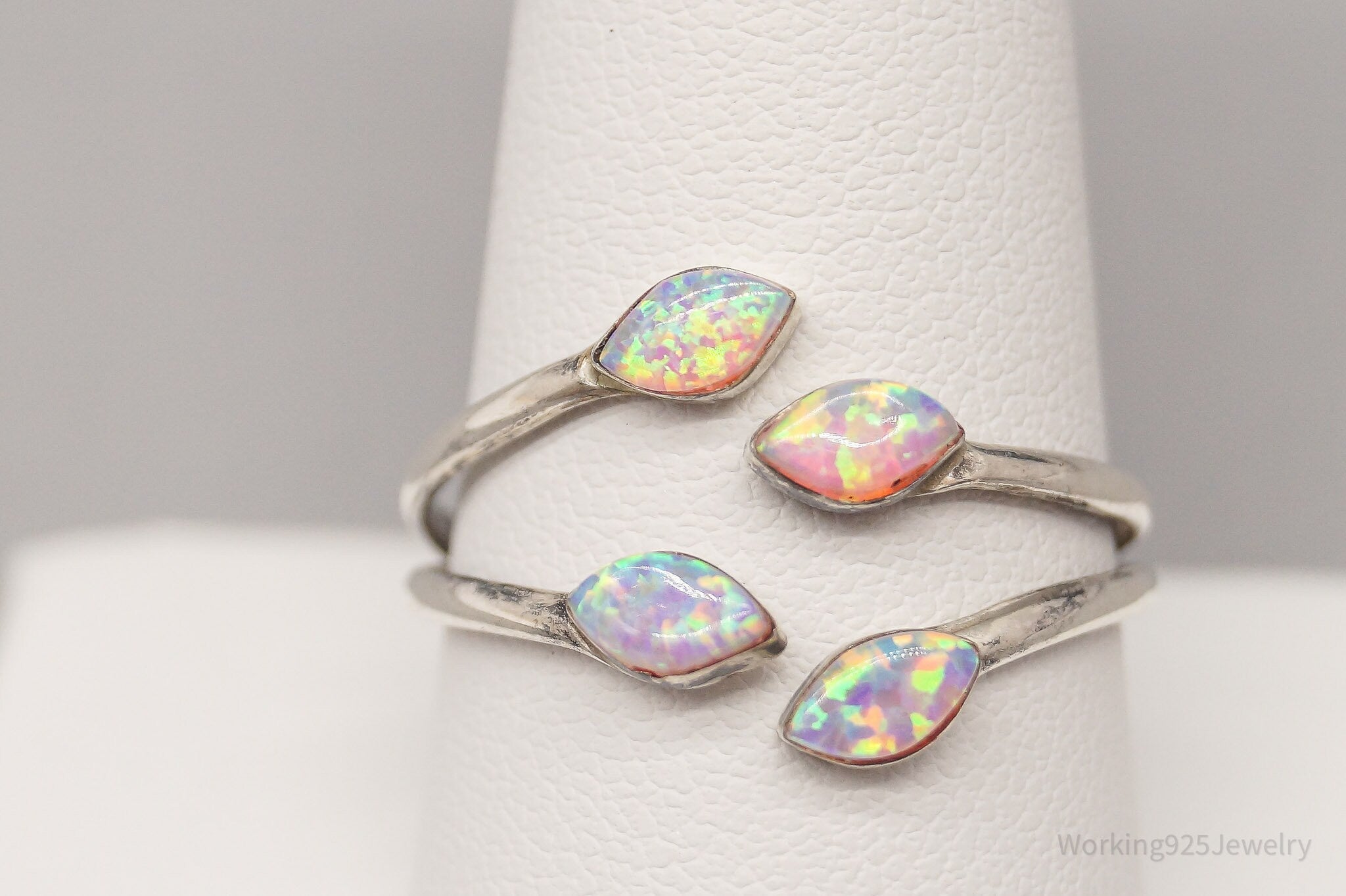 Vintage Opal Silver Ring - Size 11 Adjustable