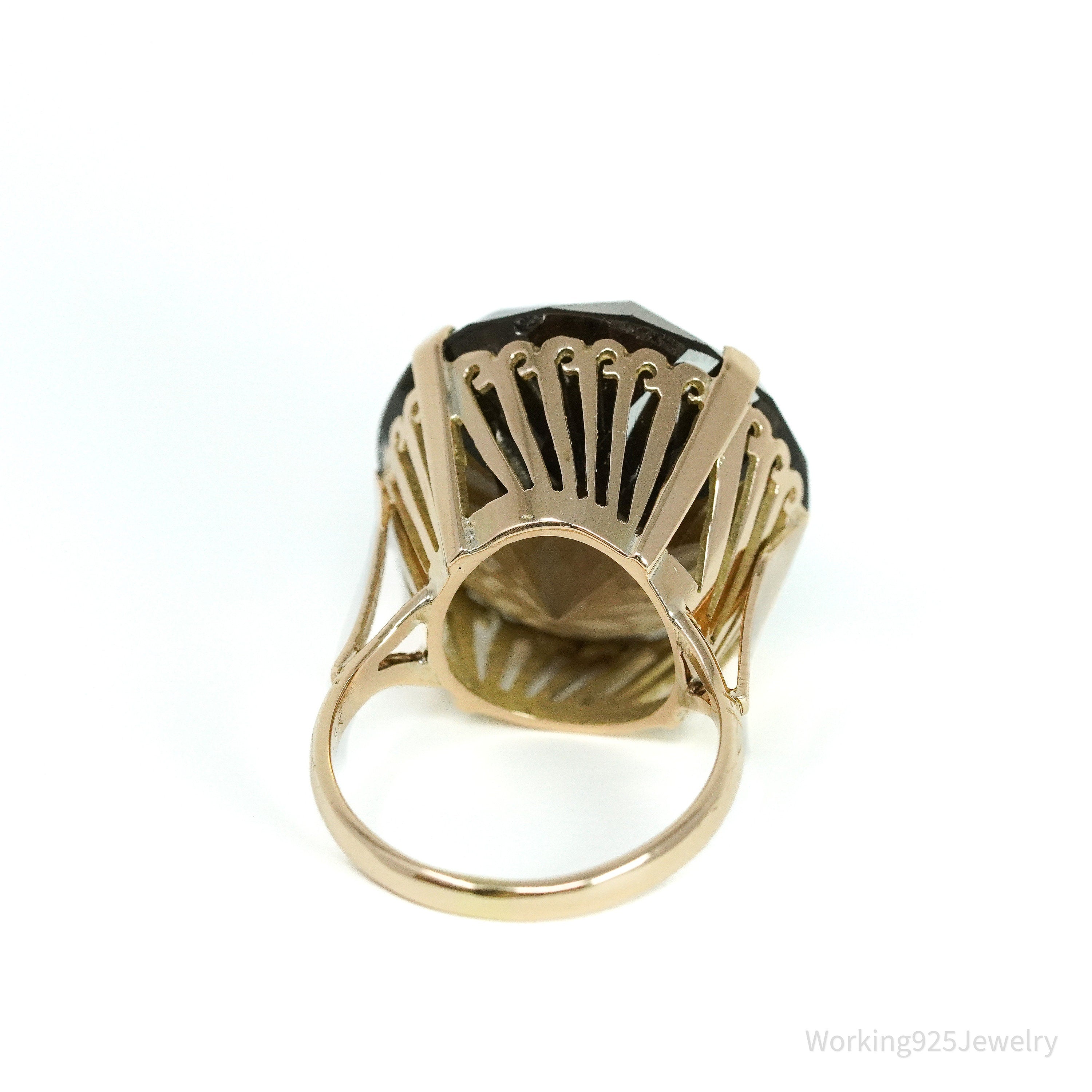 Large Smoky Quartz 14K Yellow Gold Ring - Size 8