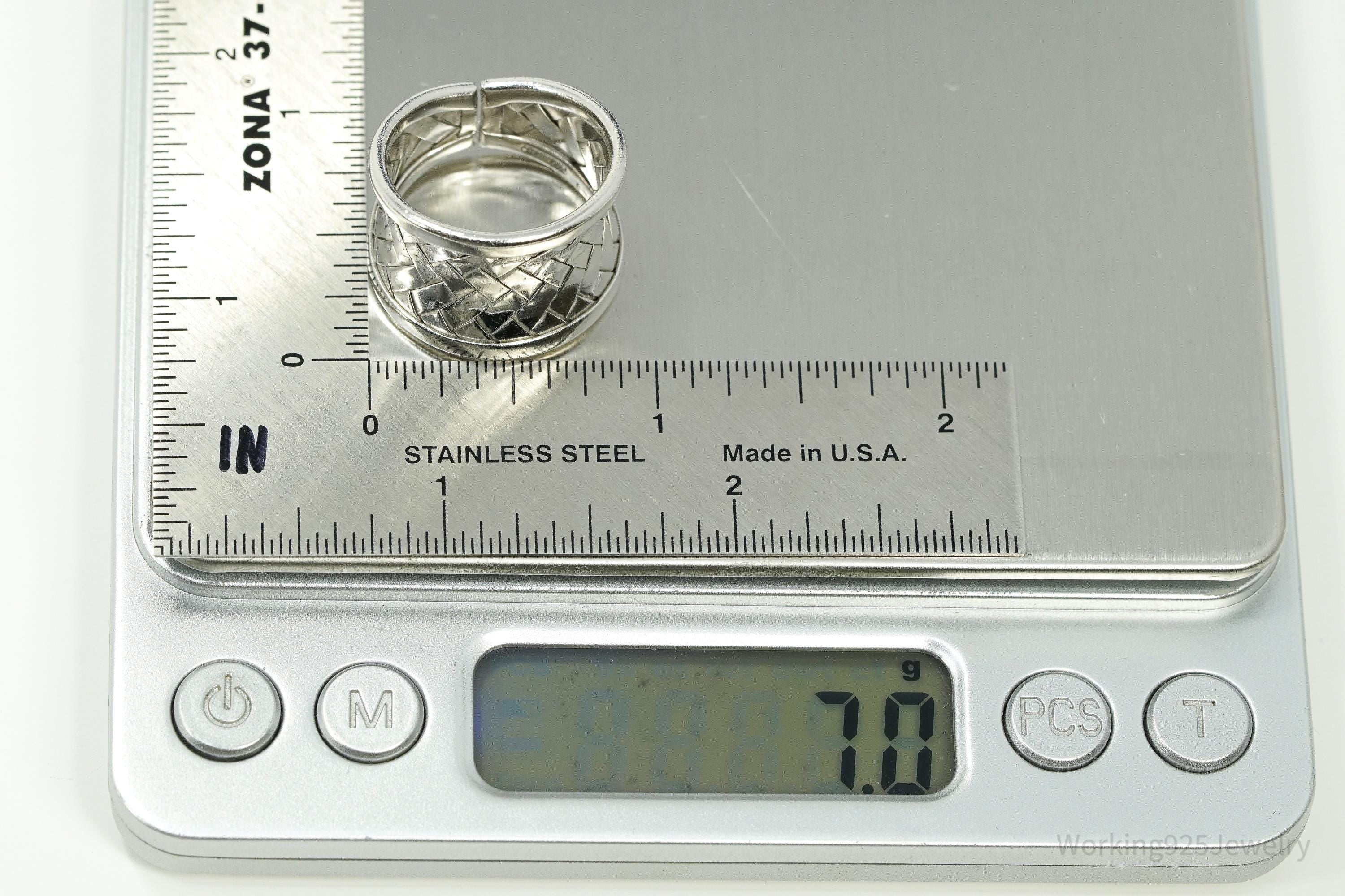Vintage Basket Weave Sterling Silver Band Ring - Size 8.75