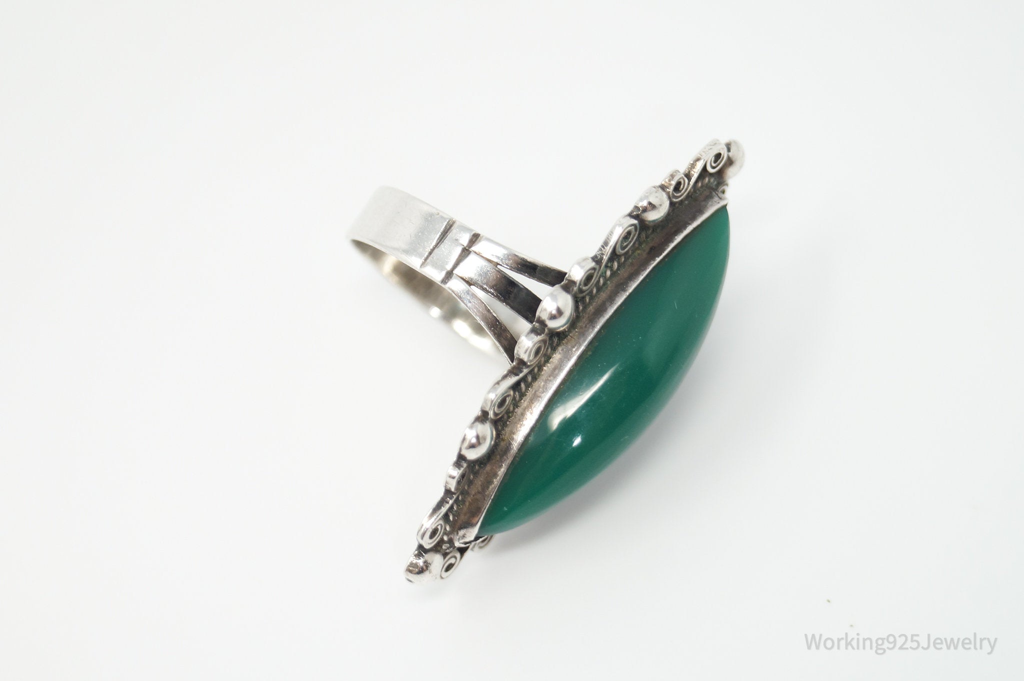 Vintage Mexico Green Onyx Southwestern Sterling Silver Ring - Sz 5.5