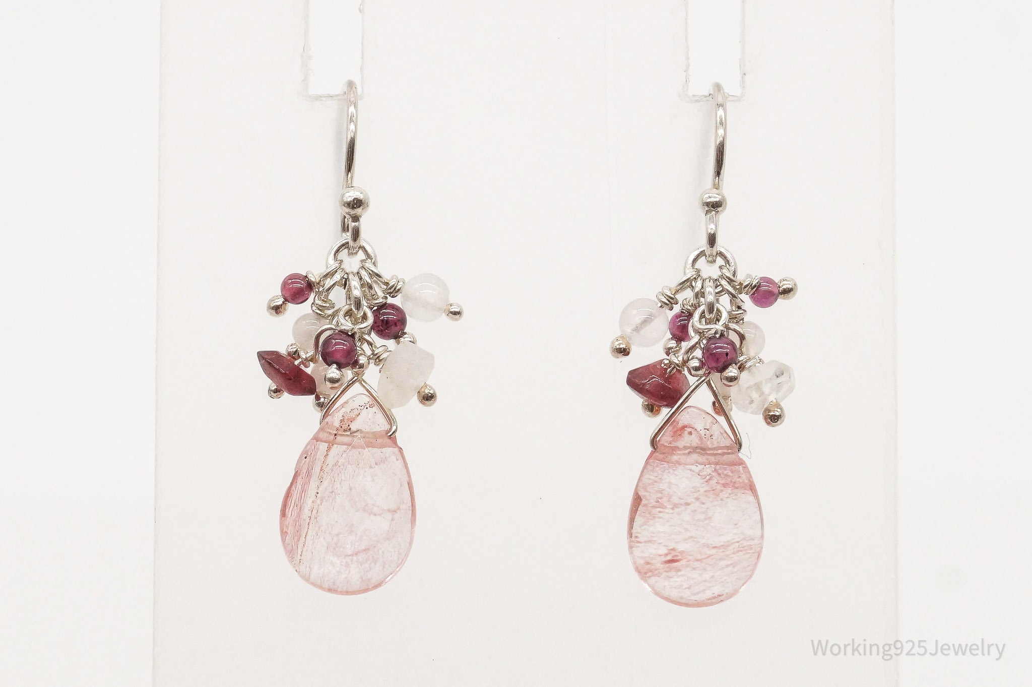 Vintage Strawberry Quartz Garnet Silver Earrings