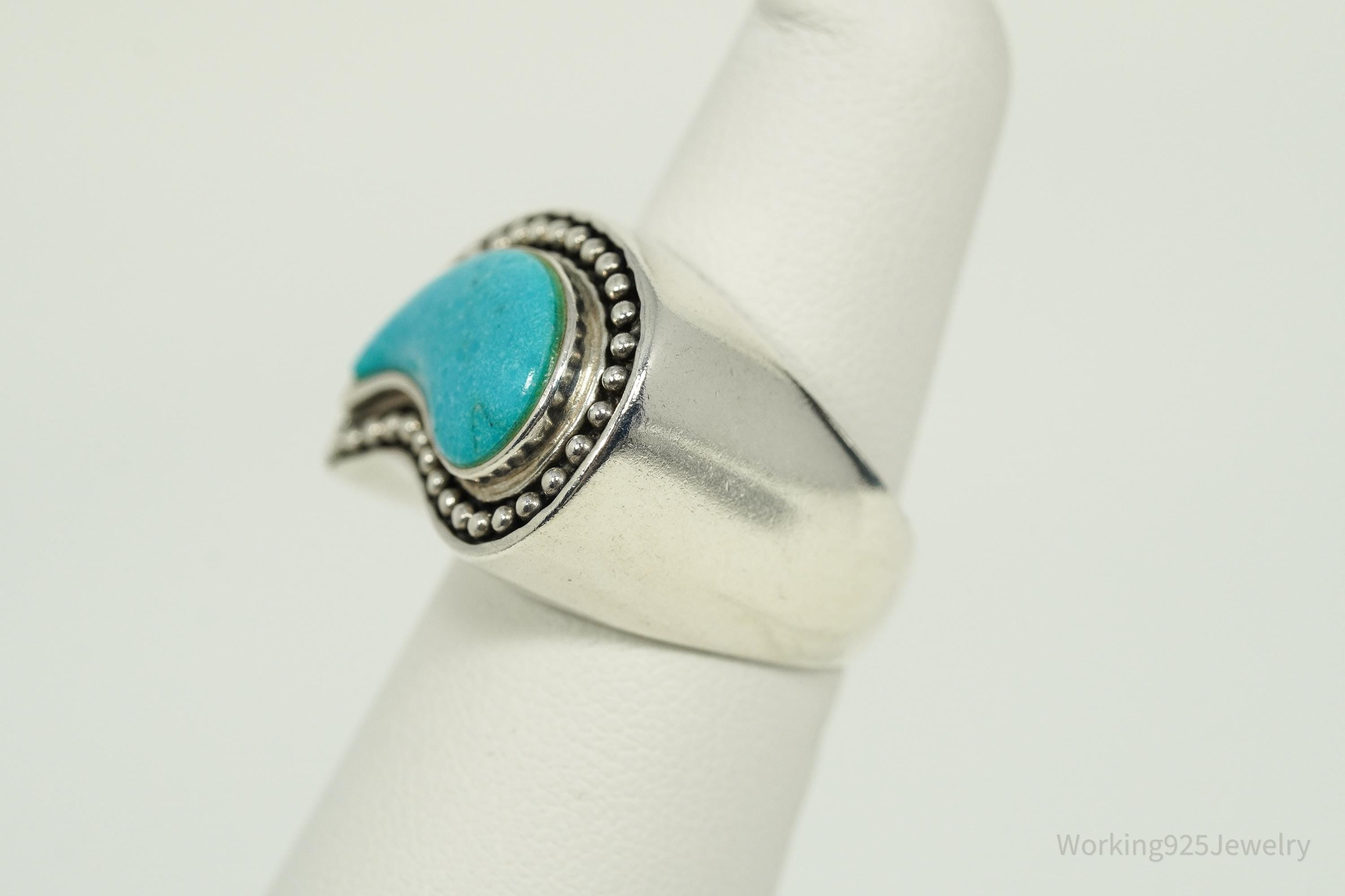 Vintage Designer SX Turquoise Paisley Sterling Silver Ring - Size 6.25