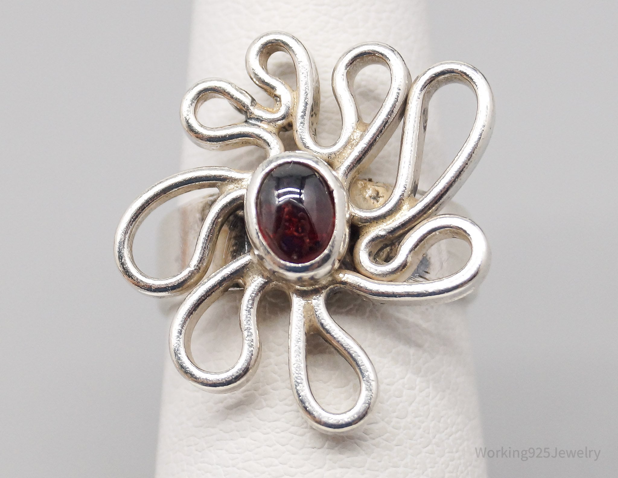 Vintage Modernist Byron Rhodolite Garnet Sterling Silver Ring - Size 5