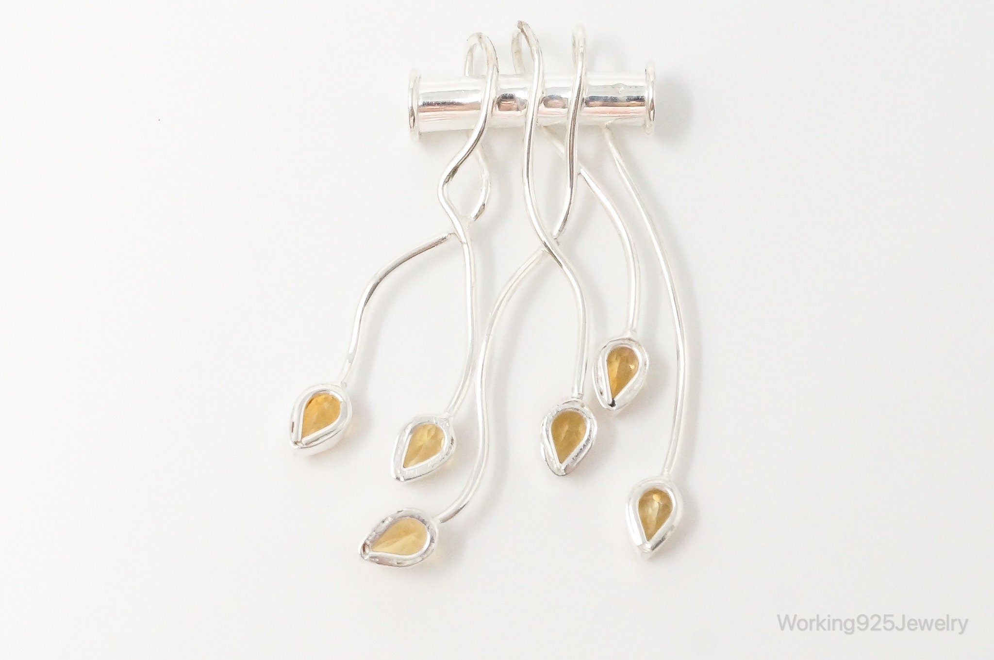 Large Vintage Citrine Sterling Silver Necklace Pendant