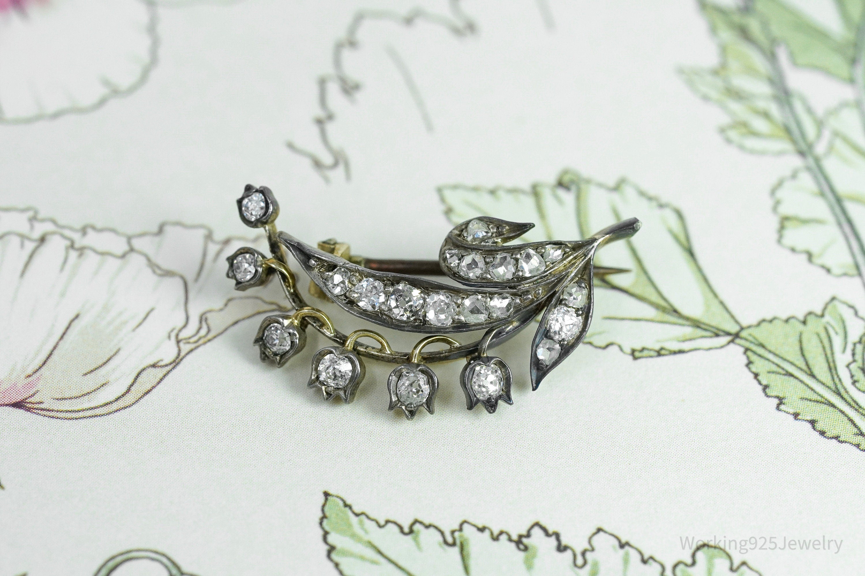 Victorian 14K Yellow Gold & Bead Set 21 Diamond Pin Brooch