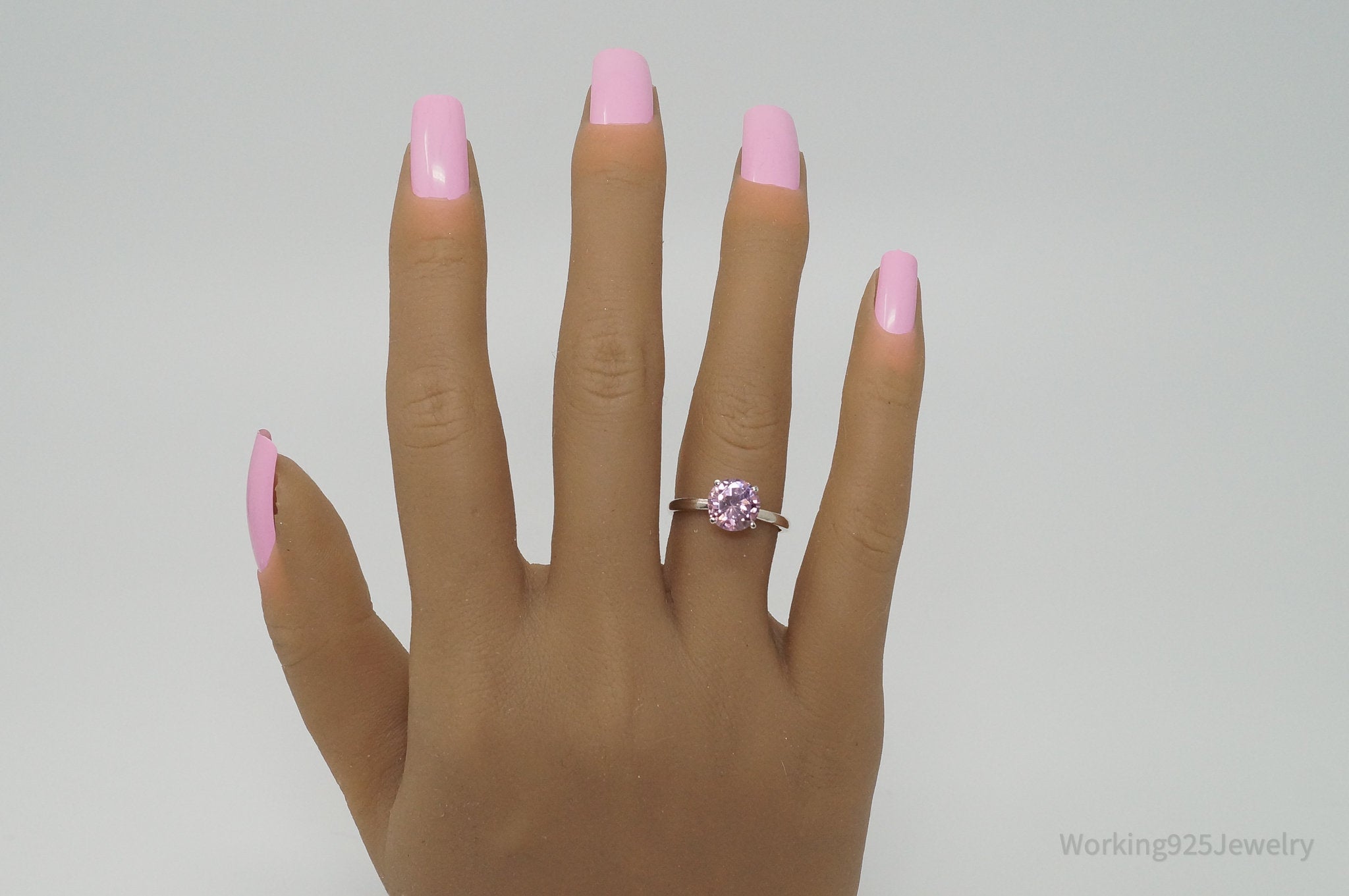 Vintage Man-made Pink Topaz Sterling Silver Ring - Sz 6.75