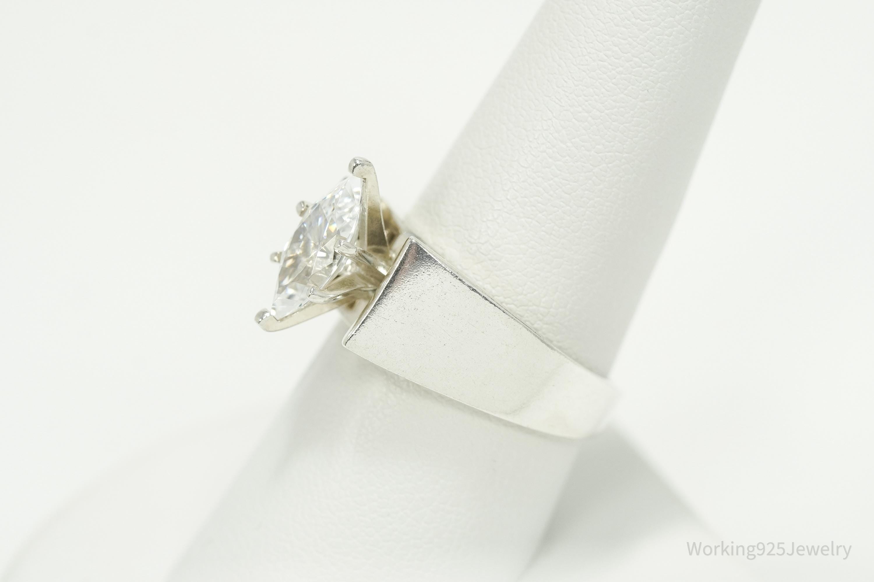 Vintage Diamonique Cubic Zirconia Sterling Silver Ring - Size 8.75