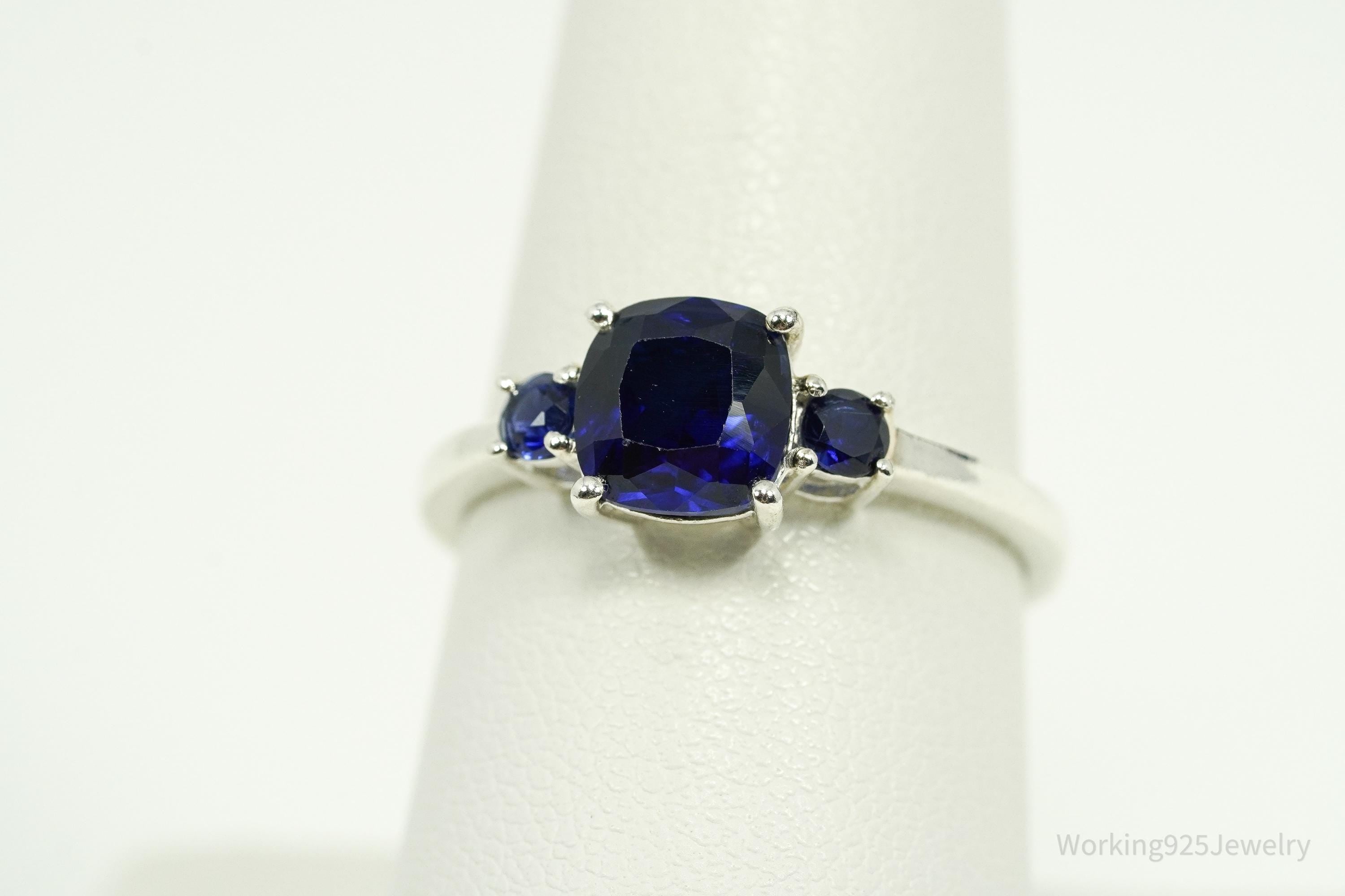 Vintage Blue Sapphire Sterling Silver Ring - Size 8