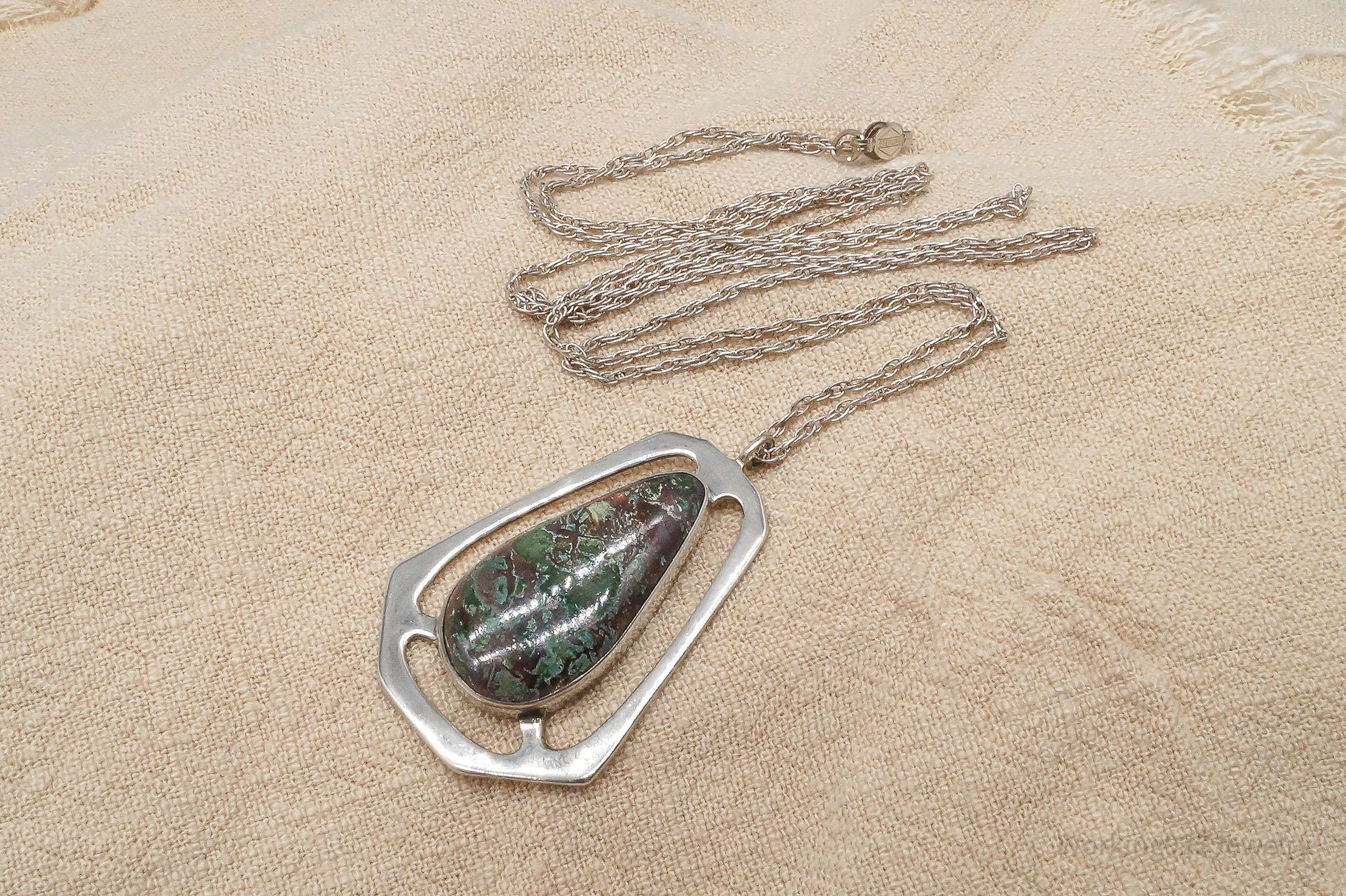 Antique Turquoise Sterling Silver Necklace 24"