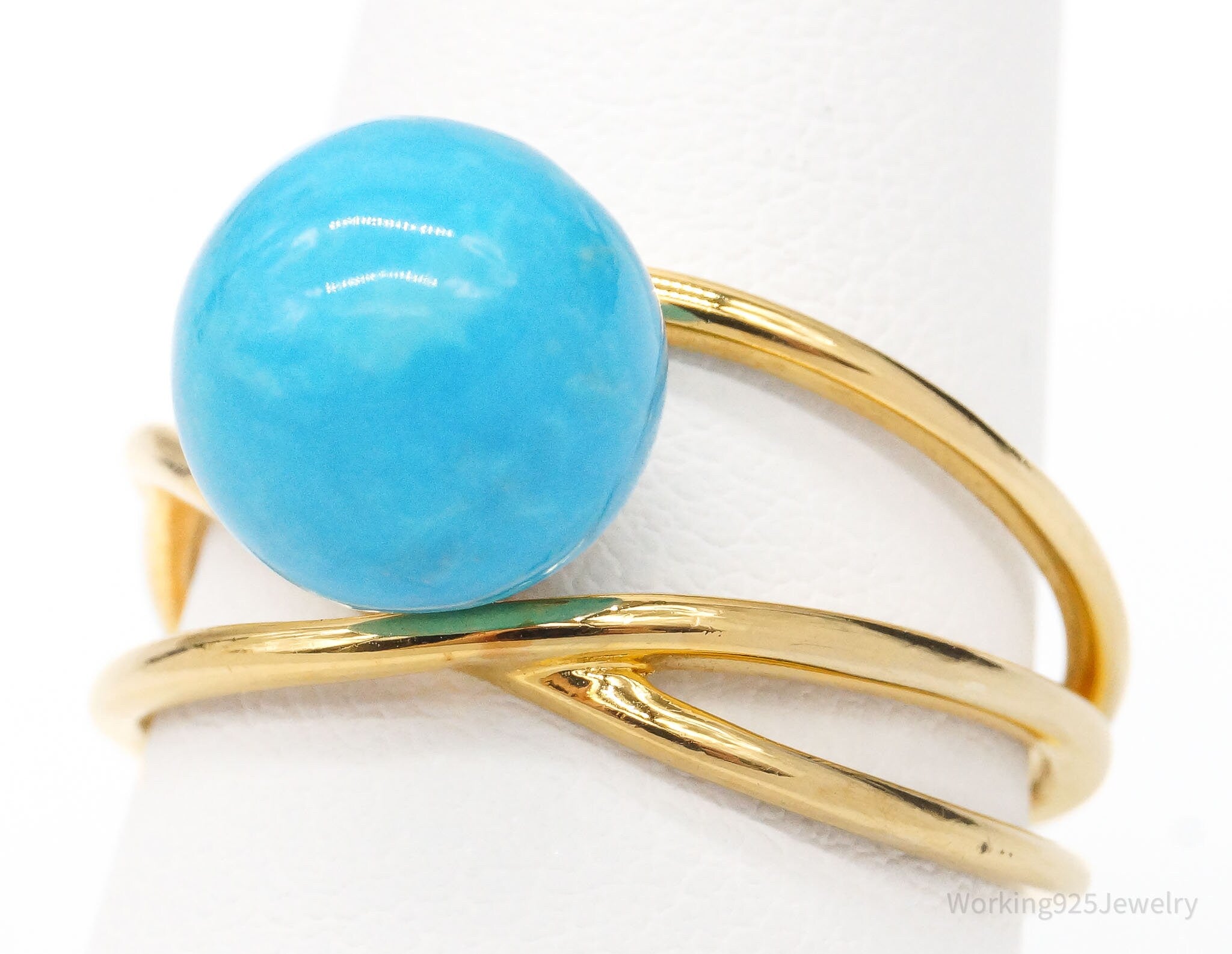 Designer TF Turquoise 18K Gold Over Sterling Silver Ring - Size 8.75