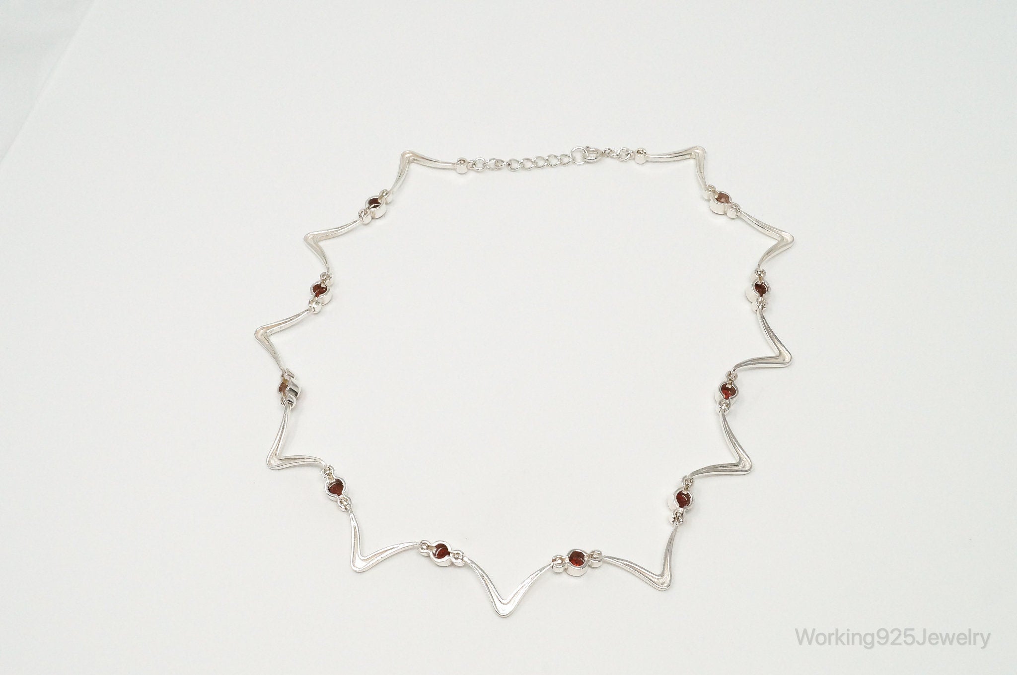 Vintage Modernist Style Garnet Sterling Silver Necklace