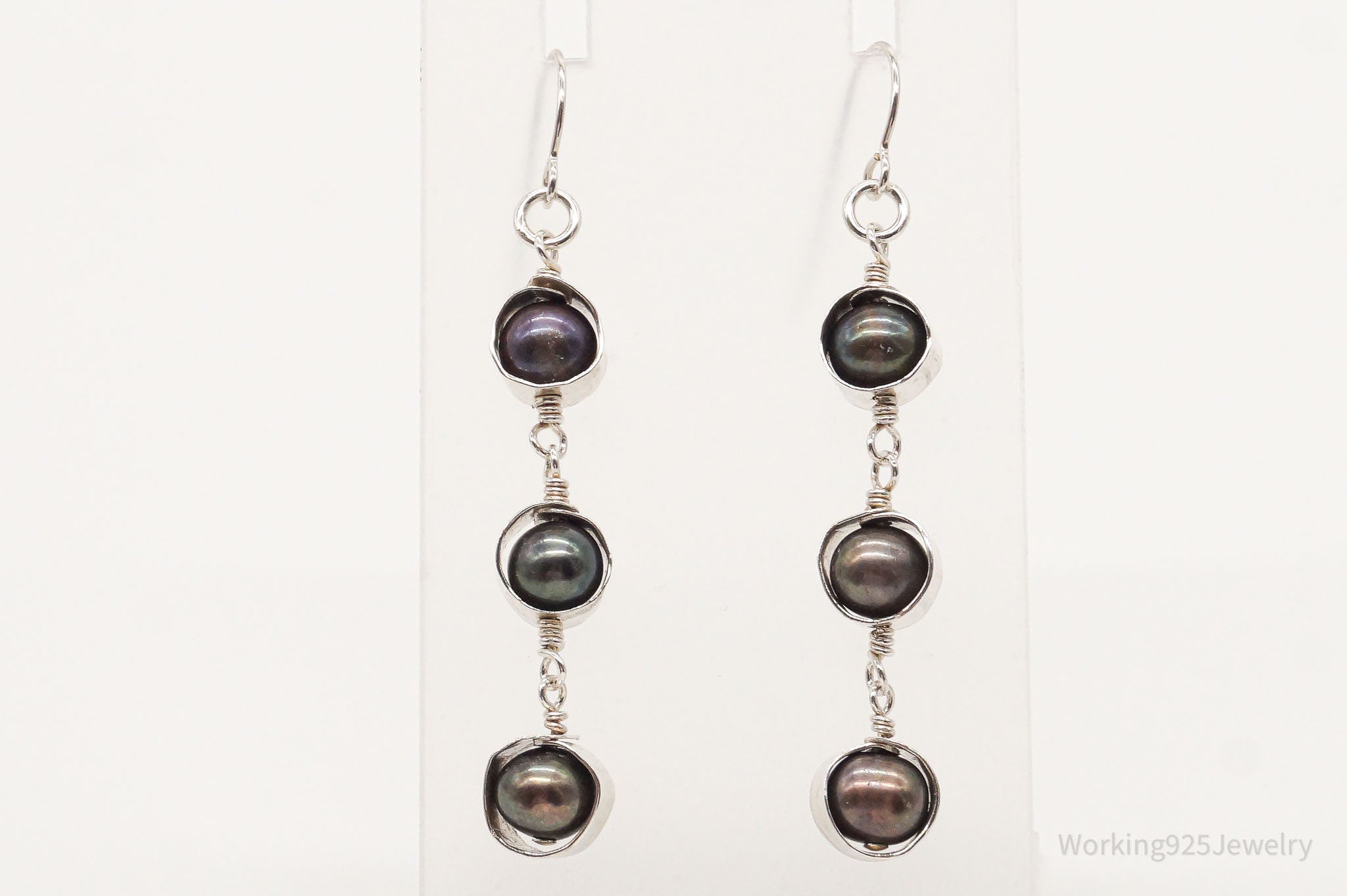 Vintage Tahitian Pearl Sterling Silver Earrings