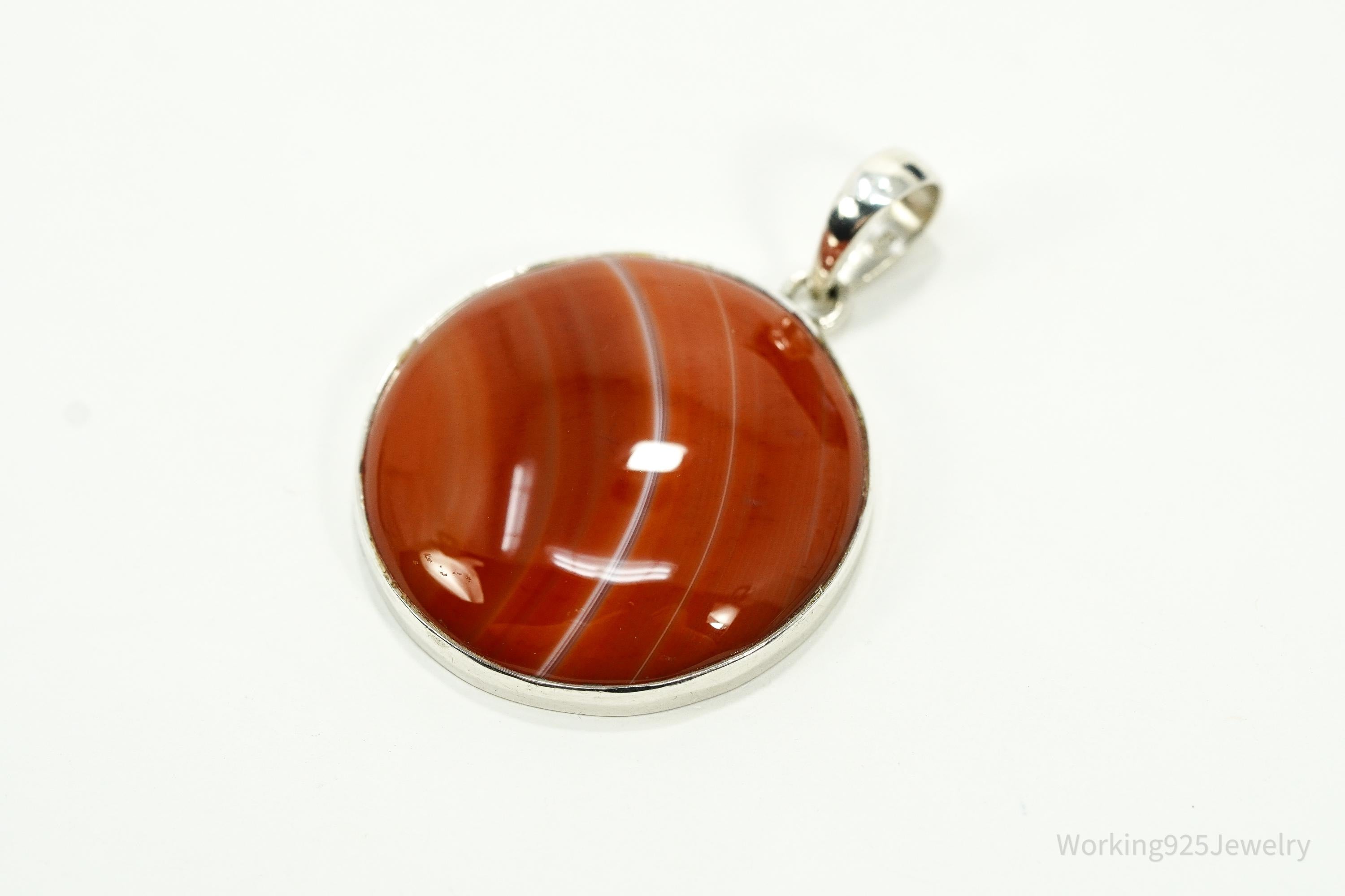 Large Vintage Red Agate Sterling Silver Pendant
