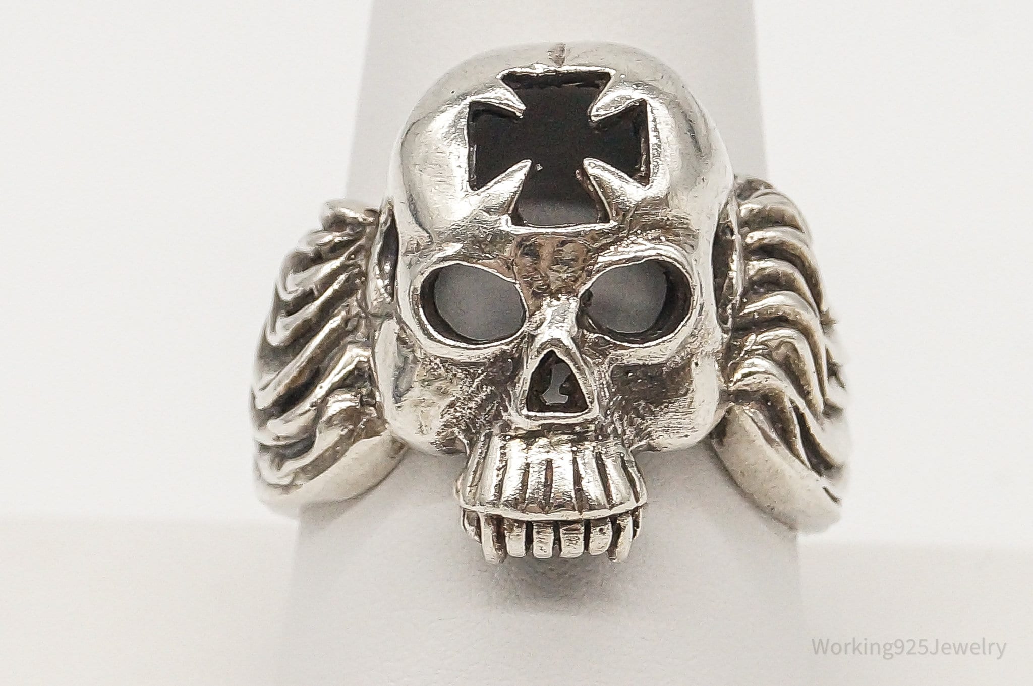 Vintage Skull & Wings Sterling Silver Ring - Size 9.5