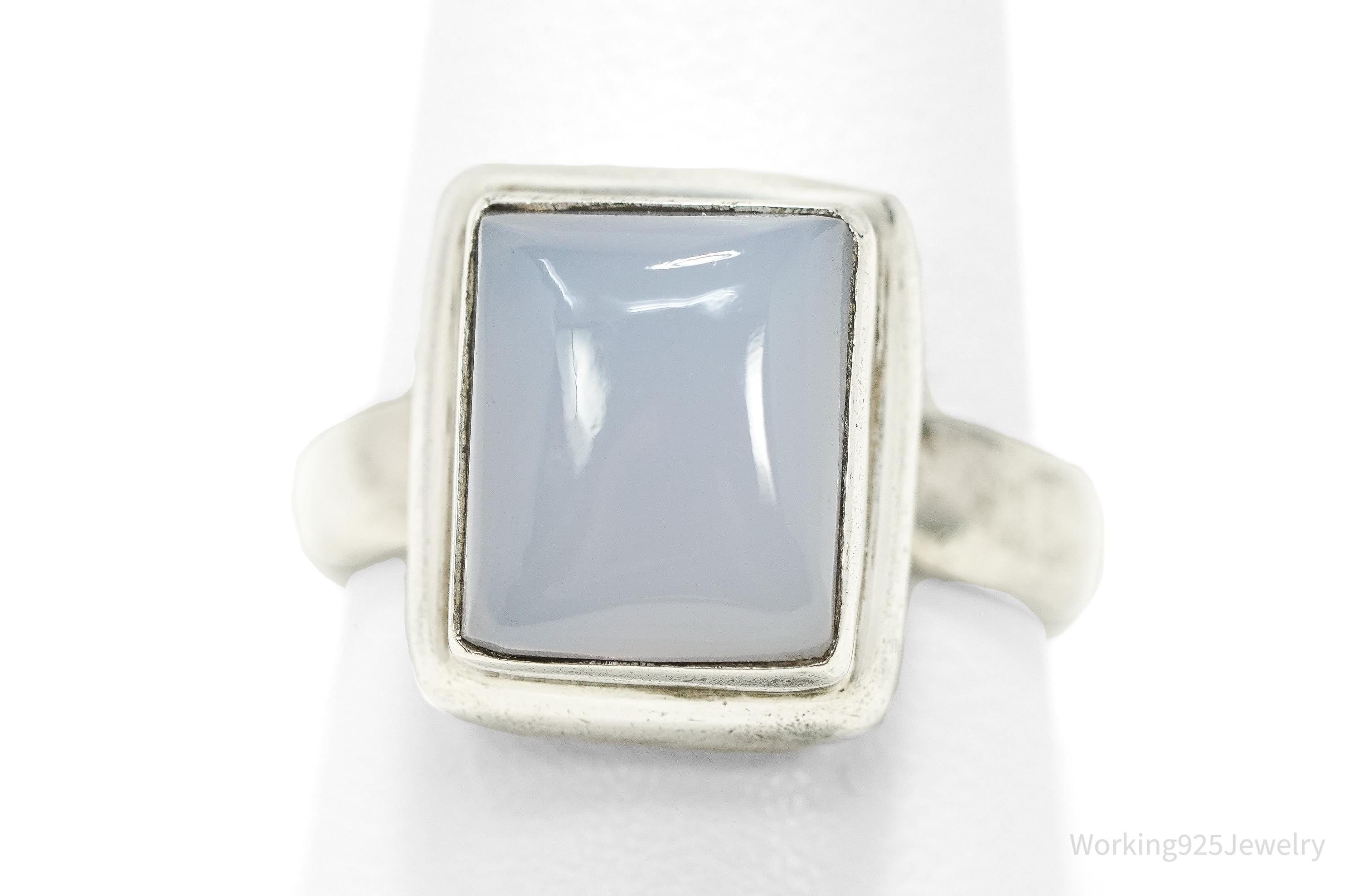 Vintage Blue Lavender Chalcedony Sterling Silver Ring - Size 9
