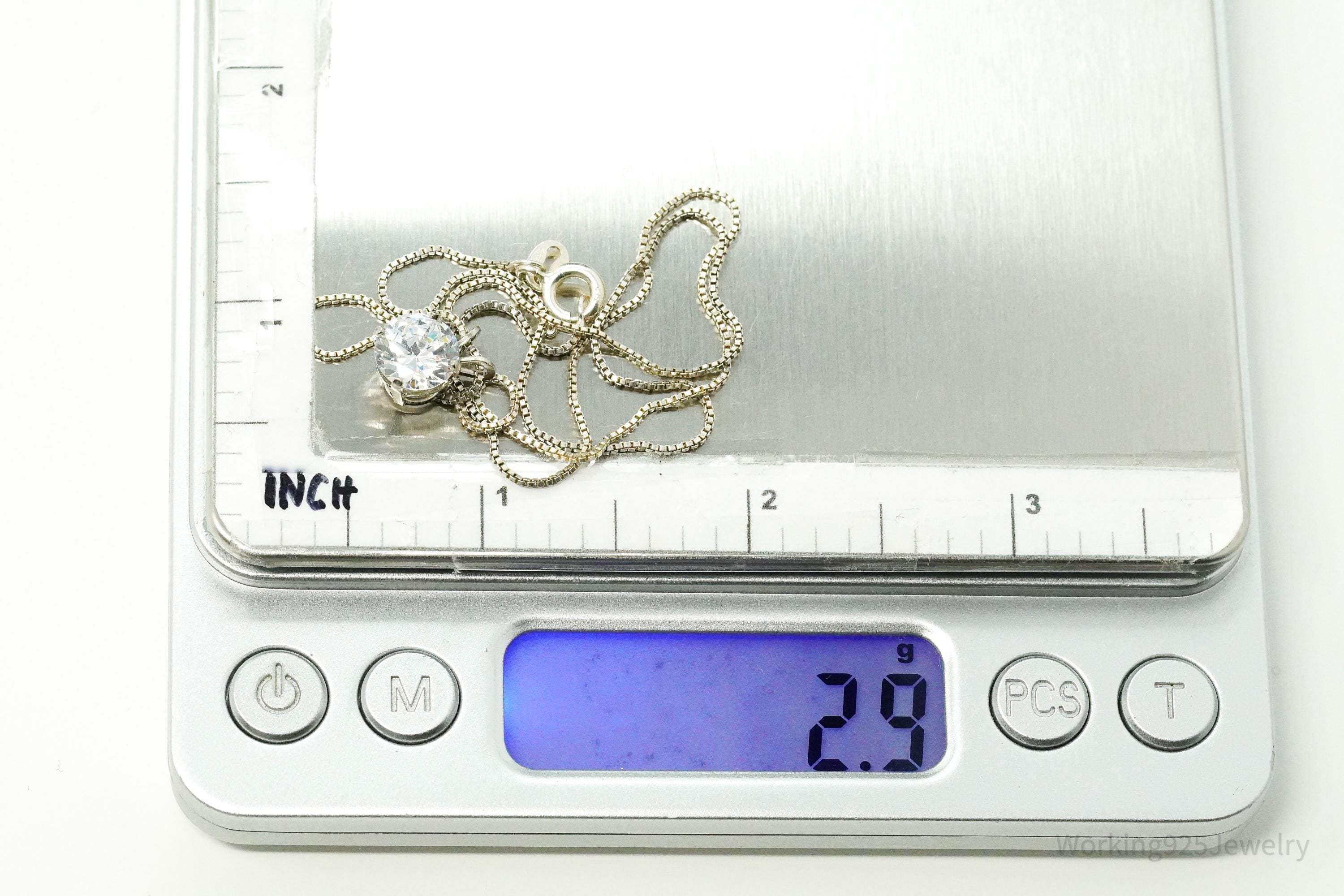 Vintage Large Cubic Zirconia Sterling Silver Necklace 16"