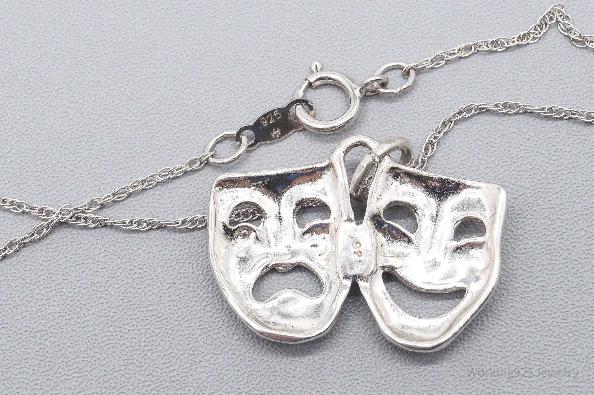 Vintage Tragedy Comedy Masks Sterling Silver Necklace 18"