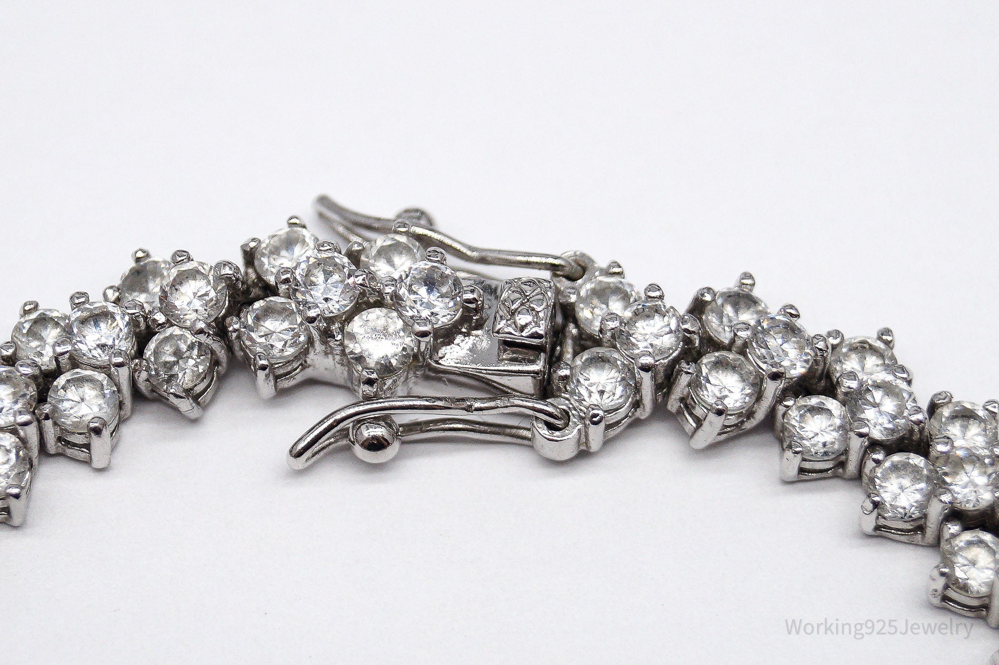 Vintage Cubic Zirconia Sterling Silver Tennis Bracelet - 7 11/16"