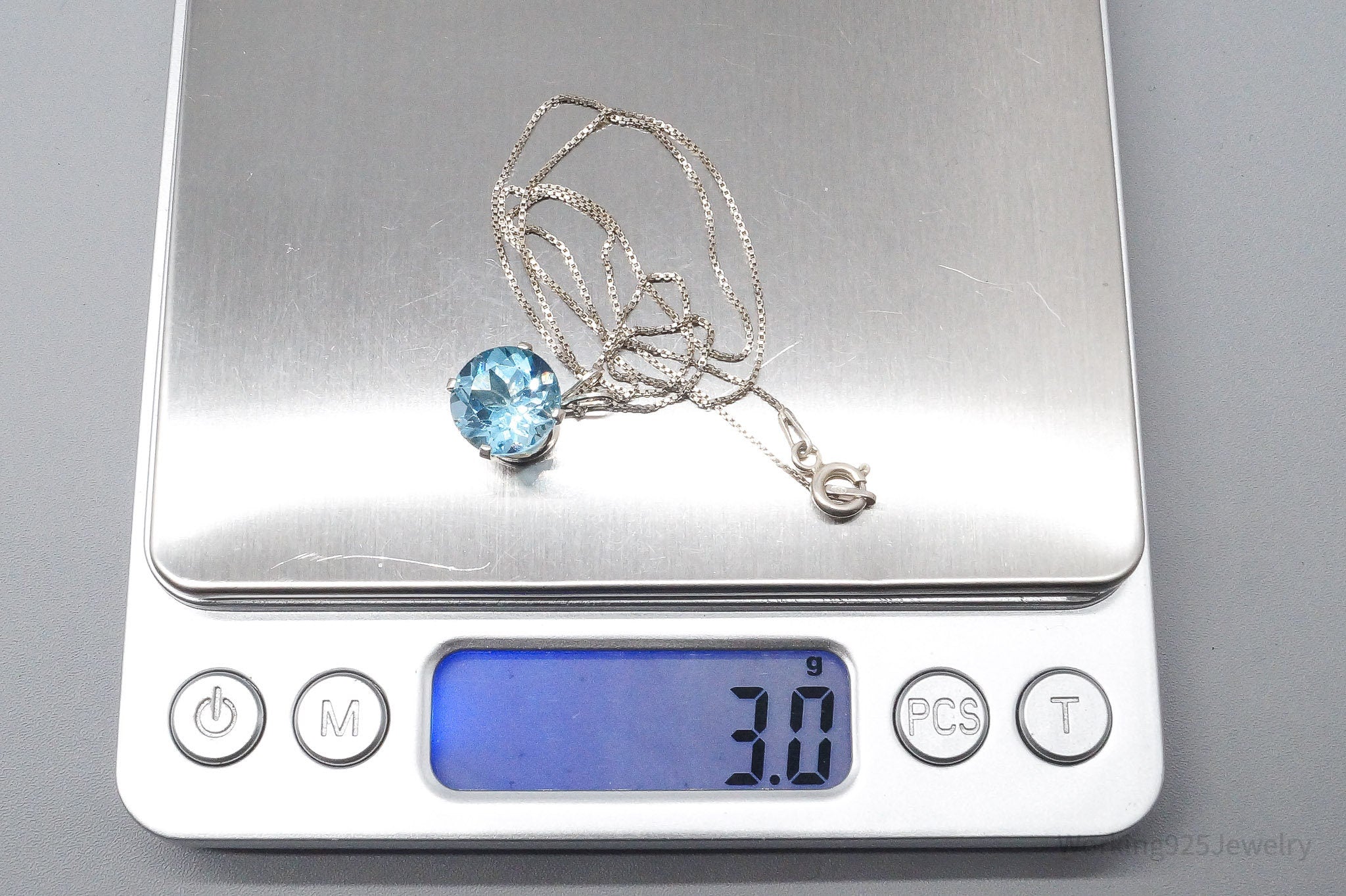 Vintage Large Blue Topaz Sterling Silver Necklace 17"