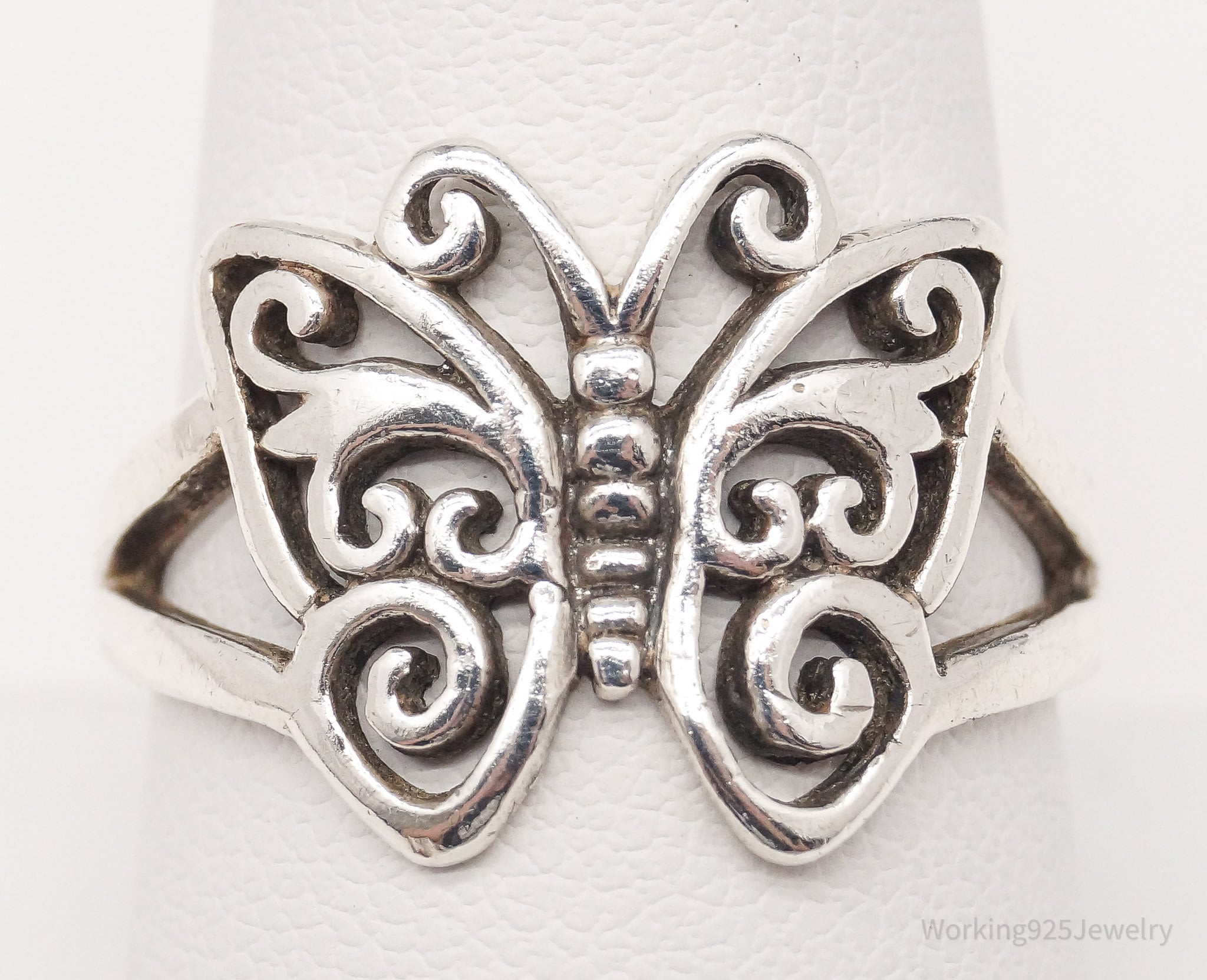 Vintage Butterfly Swirls Sterling Silver Ring - Size 9.25