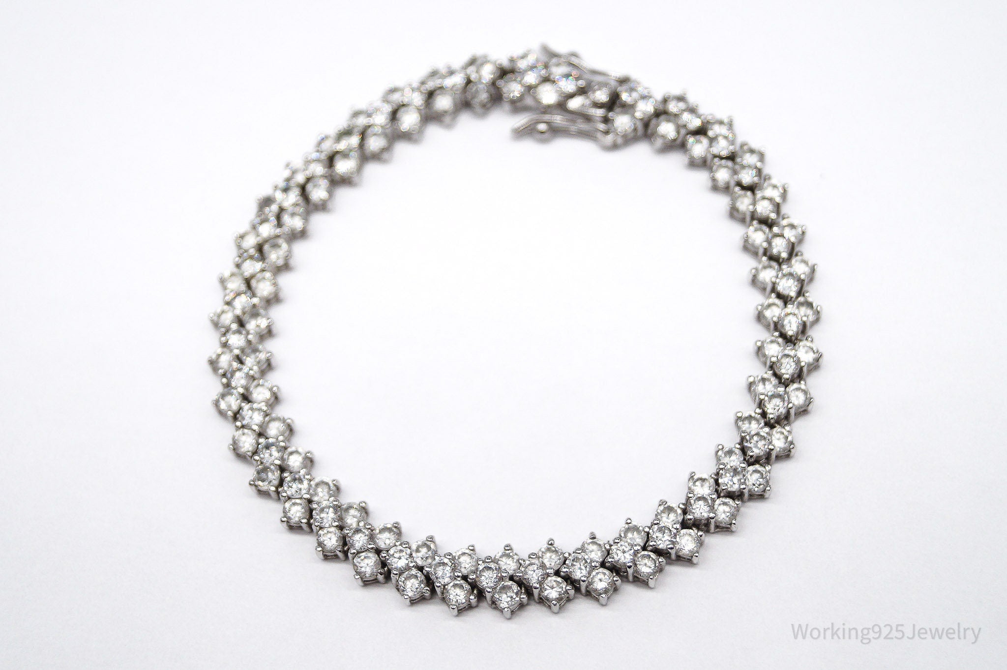 Vintage Cubic Zirconia Sterling Silver Tennis Bracelet - 7 11/16"