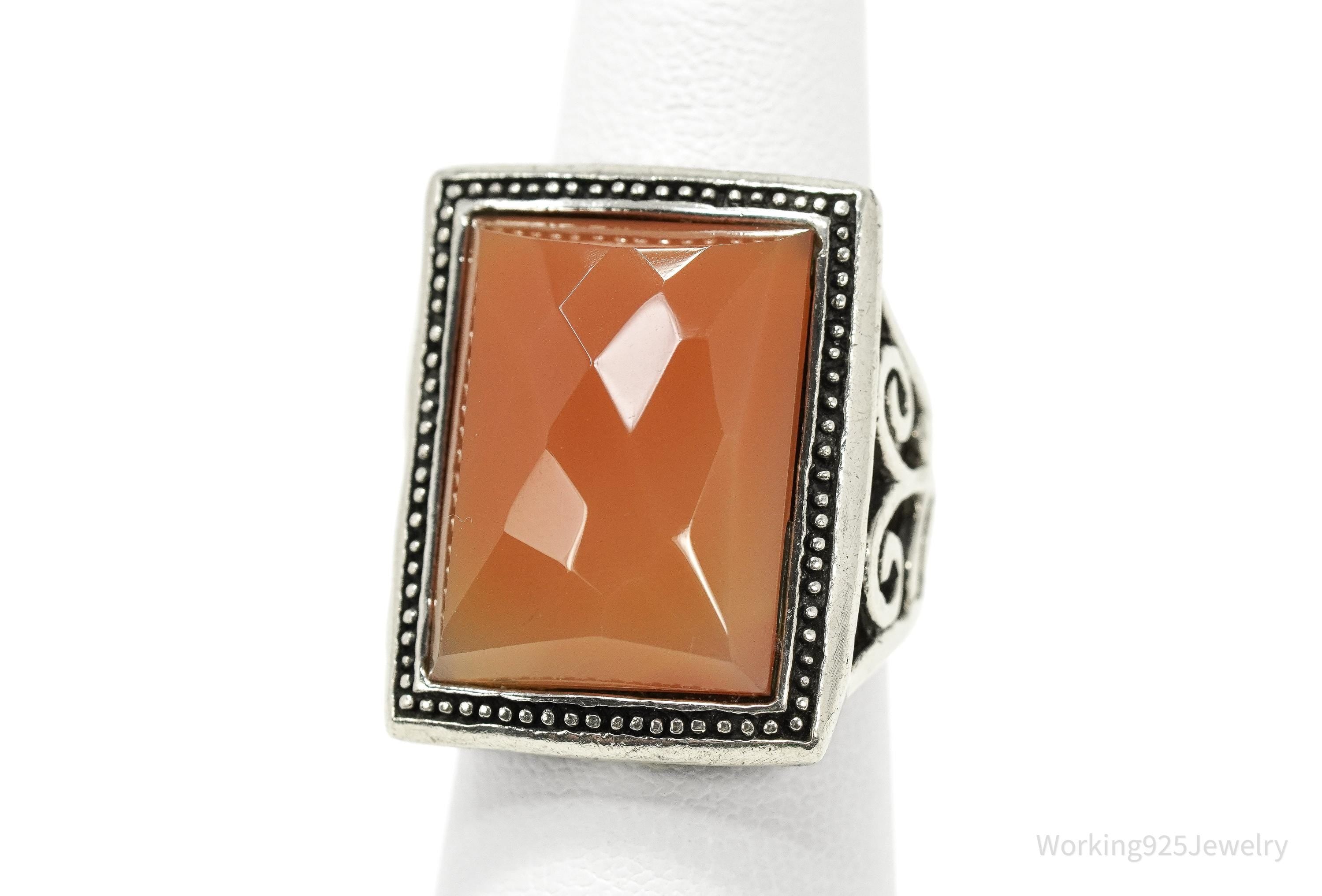 Vintage SX Designer Orange Chalcedony Sterling Silver Ring – Size 6