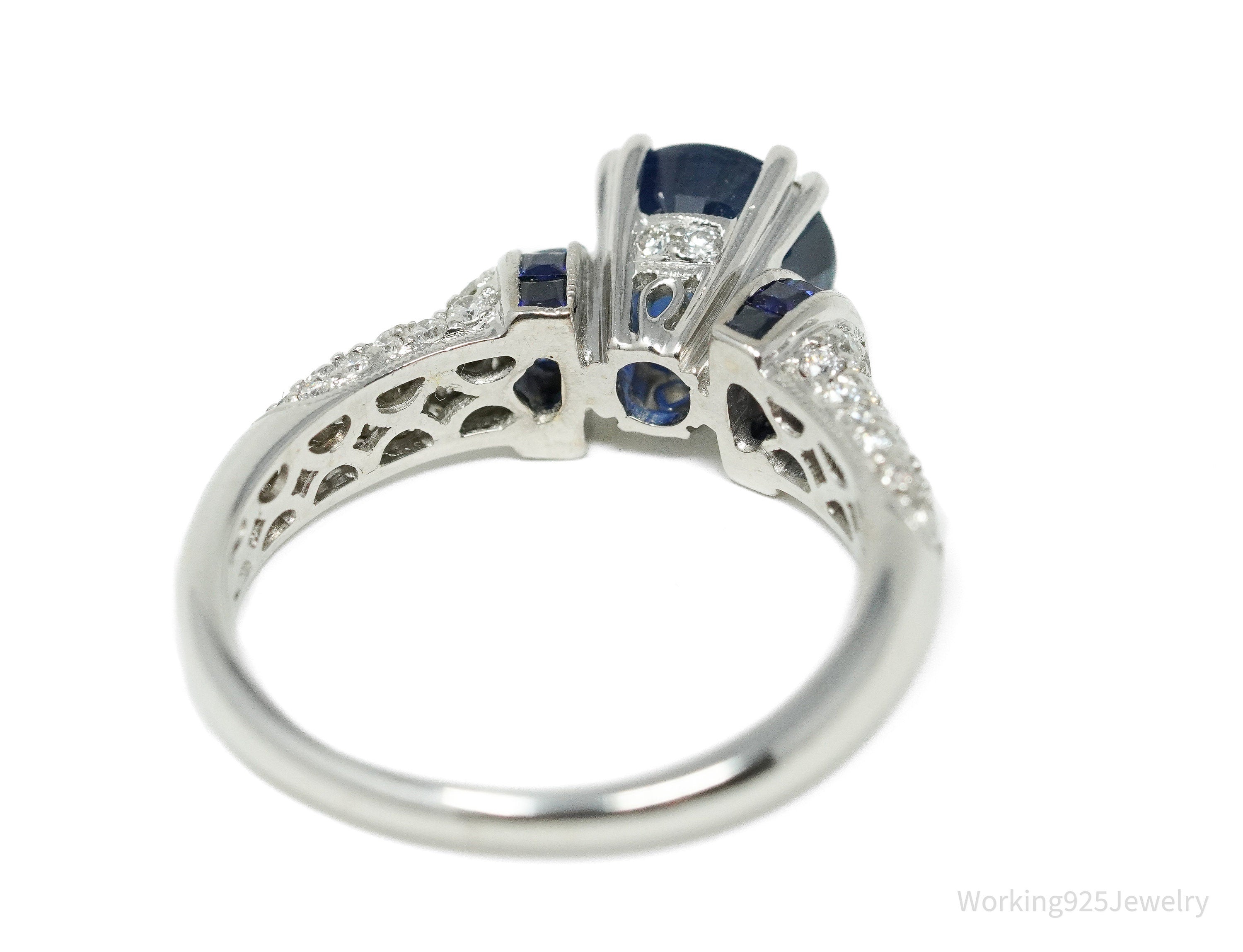 18K White Gold, Diamonds And Sapphire Ring Size - 6.75