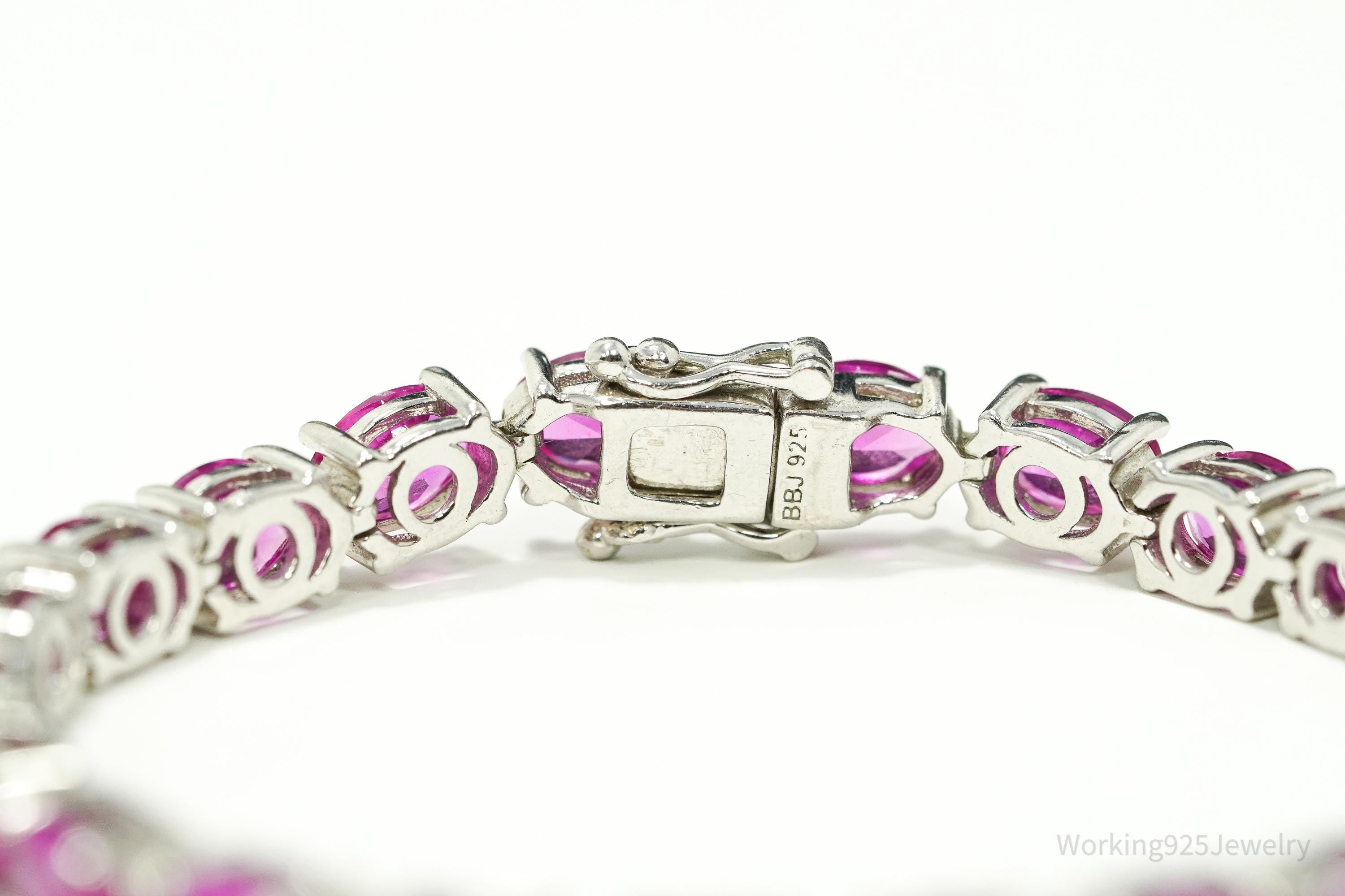 Designer BBJ Lab Sapphire Sterling Silver Tennis Bracelet 6 5/8"