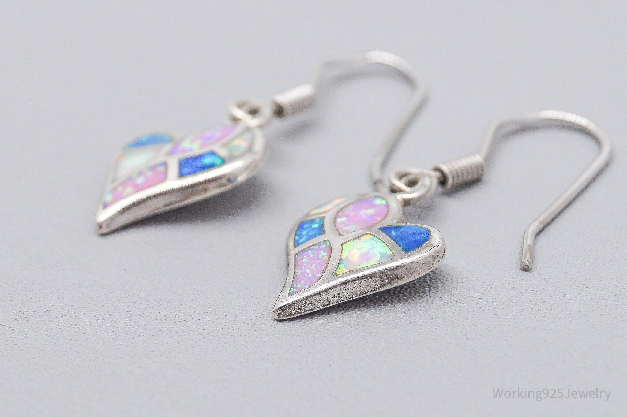 Vintage Opal Inlay Hearts Sterling Silver Earrings