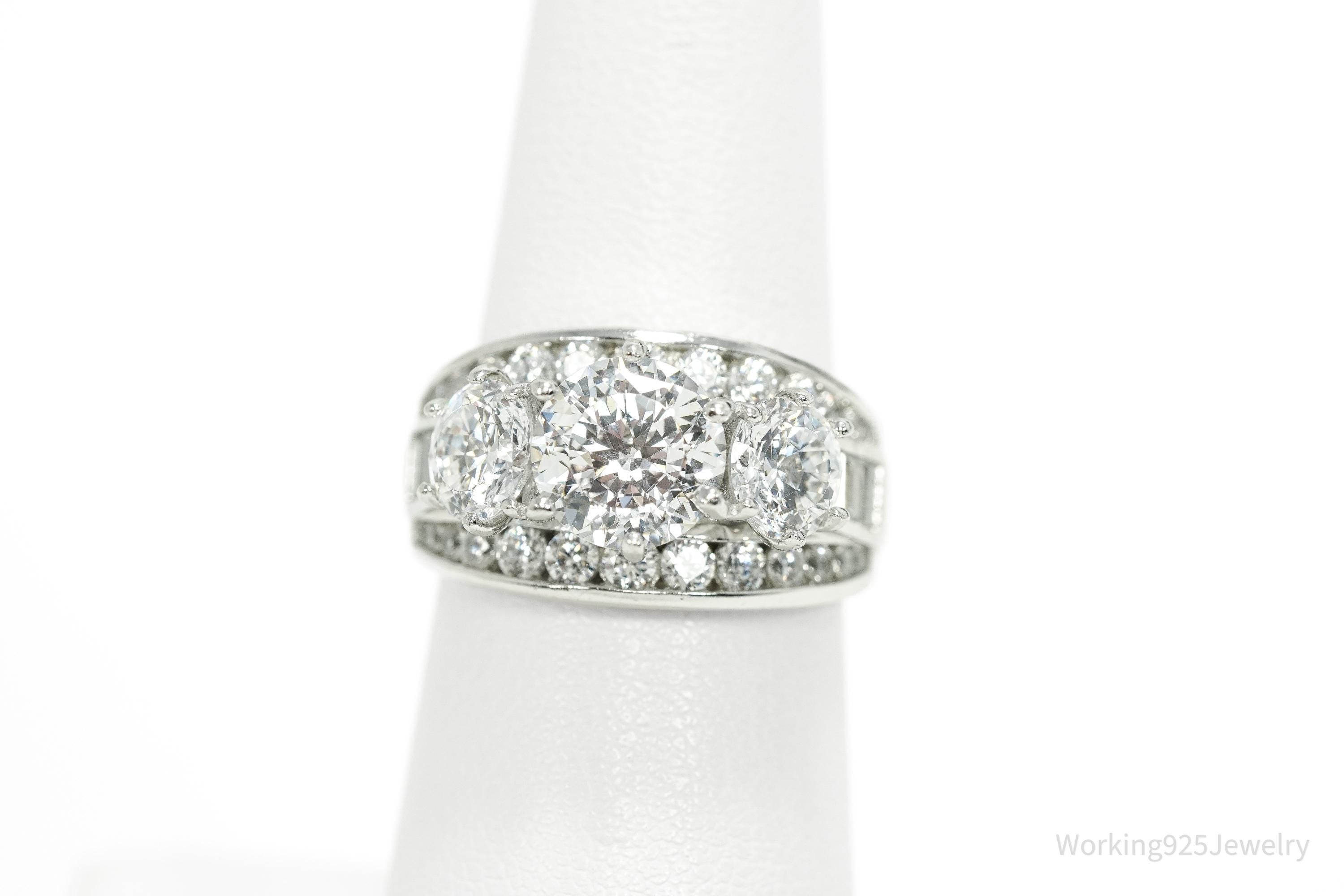 Vintage Cubic Zirconia Platinum Clad Sterling Silver Ring - Size 6.25