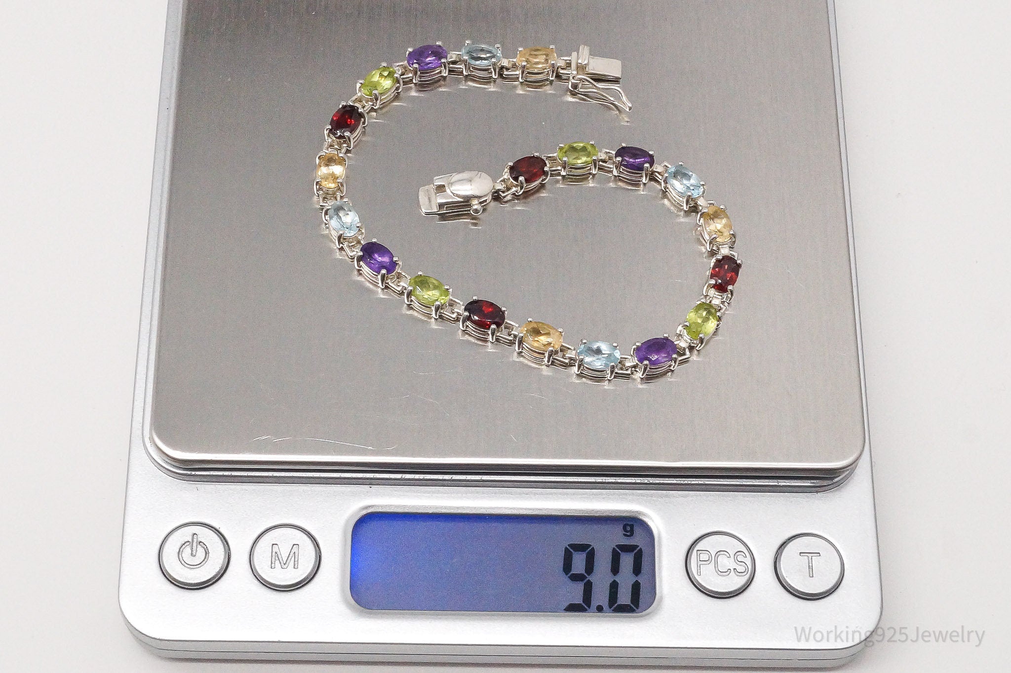 Vintage Designer Ross Simons Multi Gemstone Sterling Silver Bracelet 7 5/8"