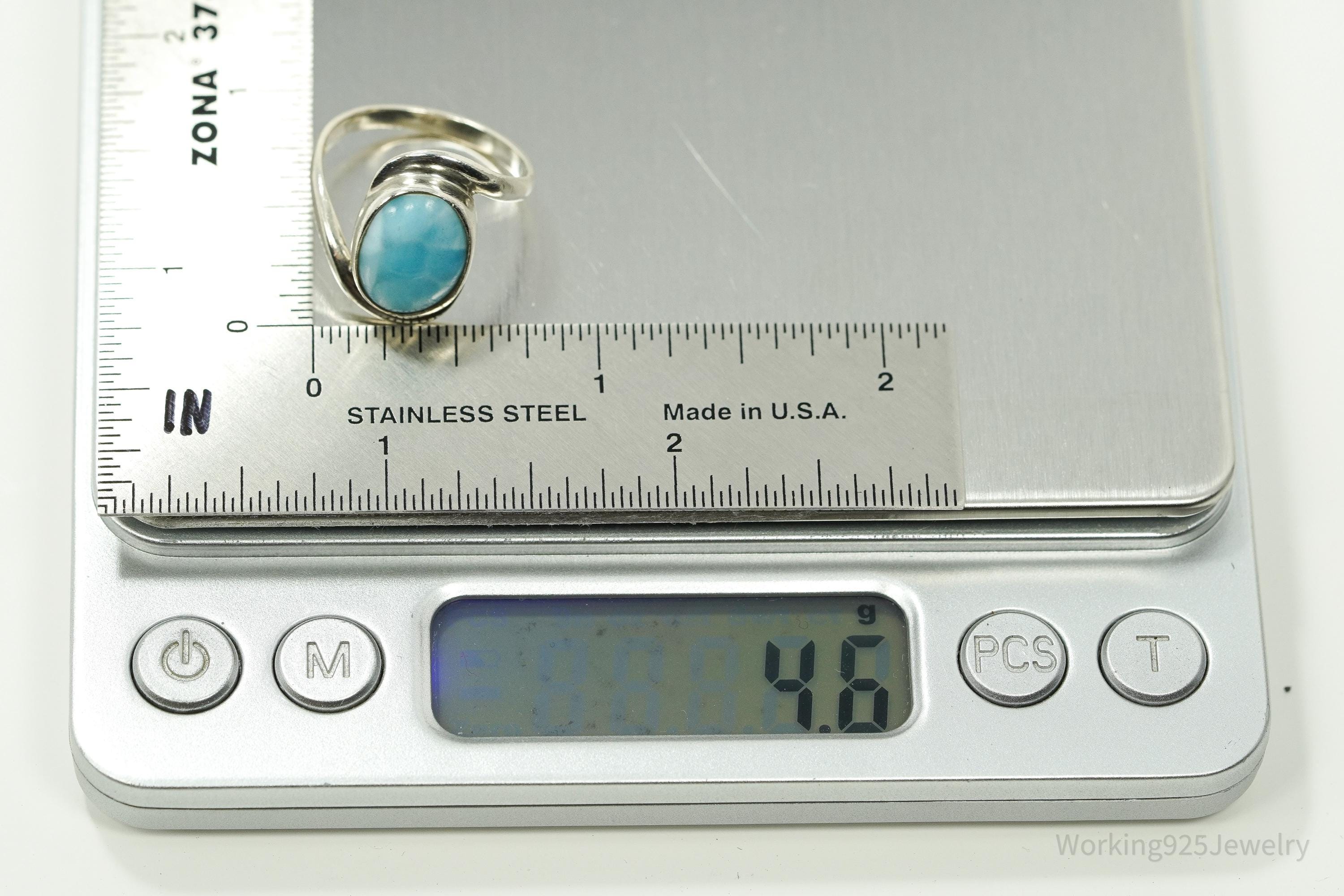 Vintage Blue Larimar Sterling Silver Ring - Size 8