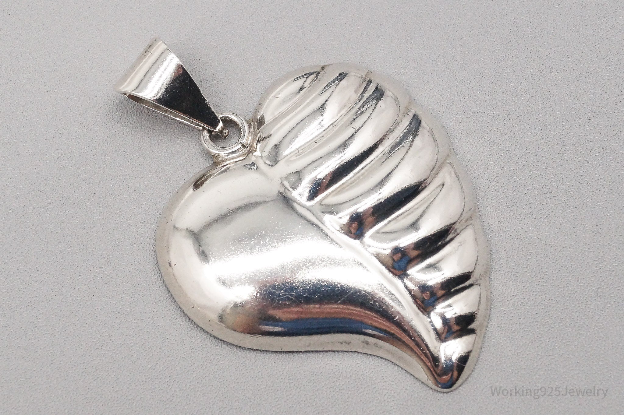 Vintage Large Puffy Heart Sterling Silver Necklace Pendant