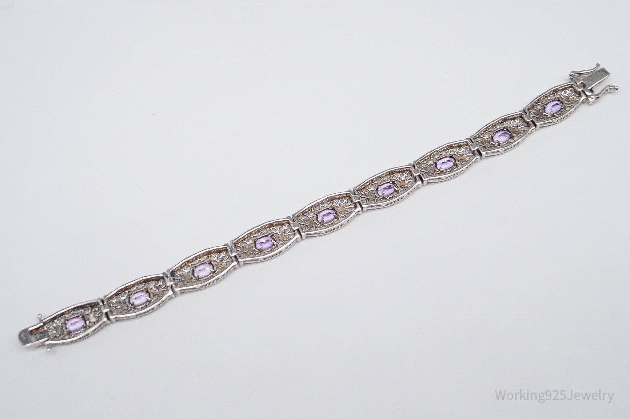 Vintage Purple Amethyst Sterling Silver Bracelet - 7.5"