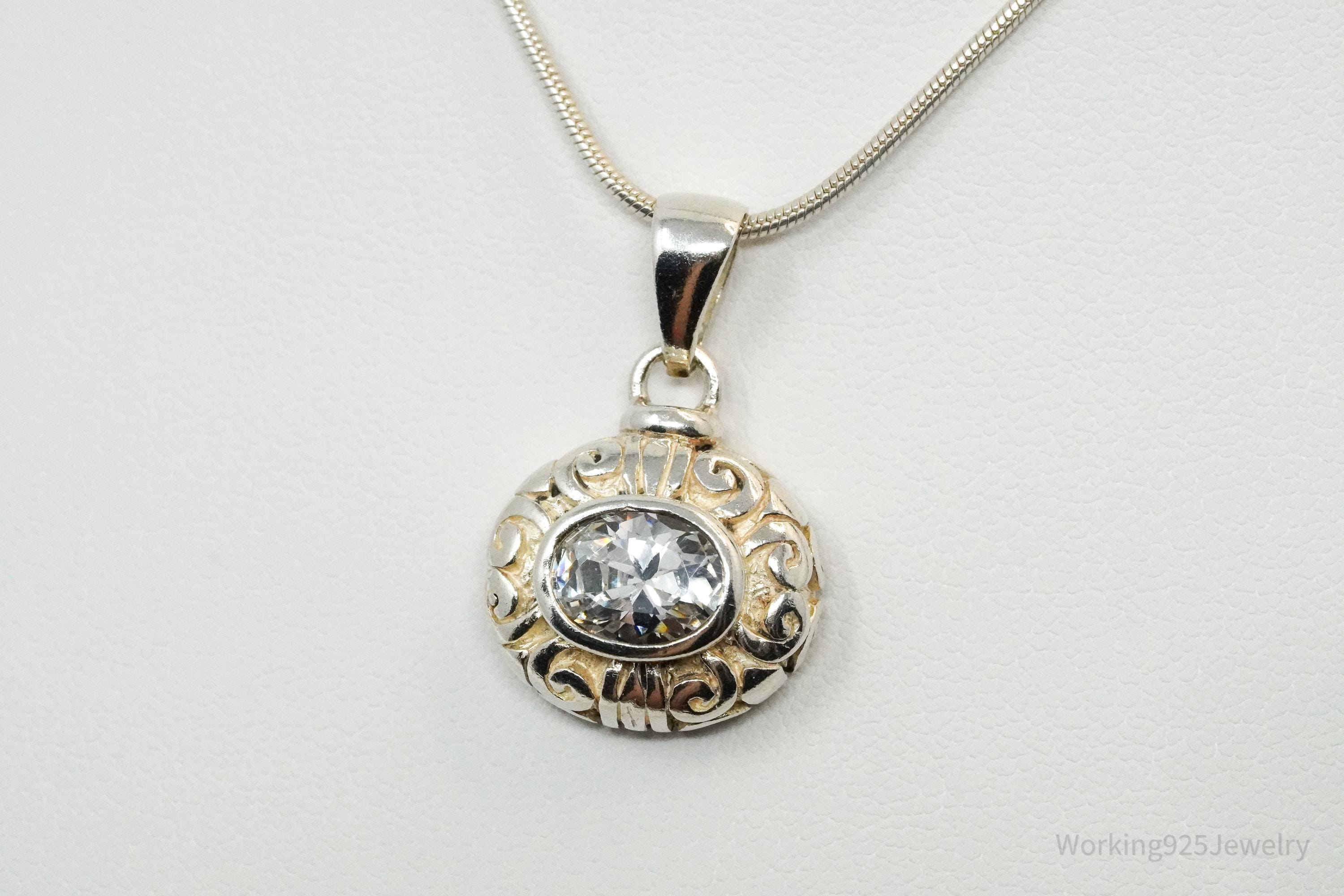 Vintage Cubic Zirconia Sterling Silver Necklace 18"