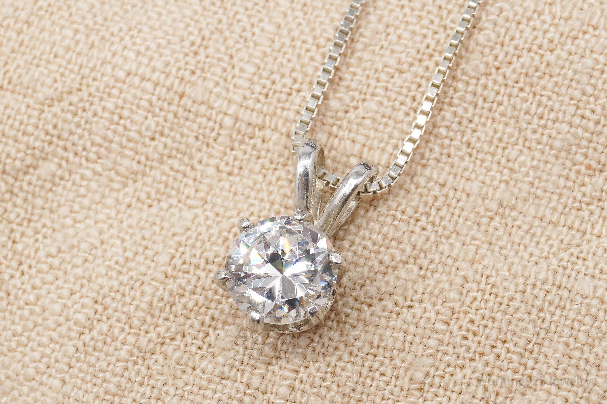 Vintage Cubic Zirconia Sterling Silver Necklace 18"