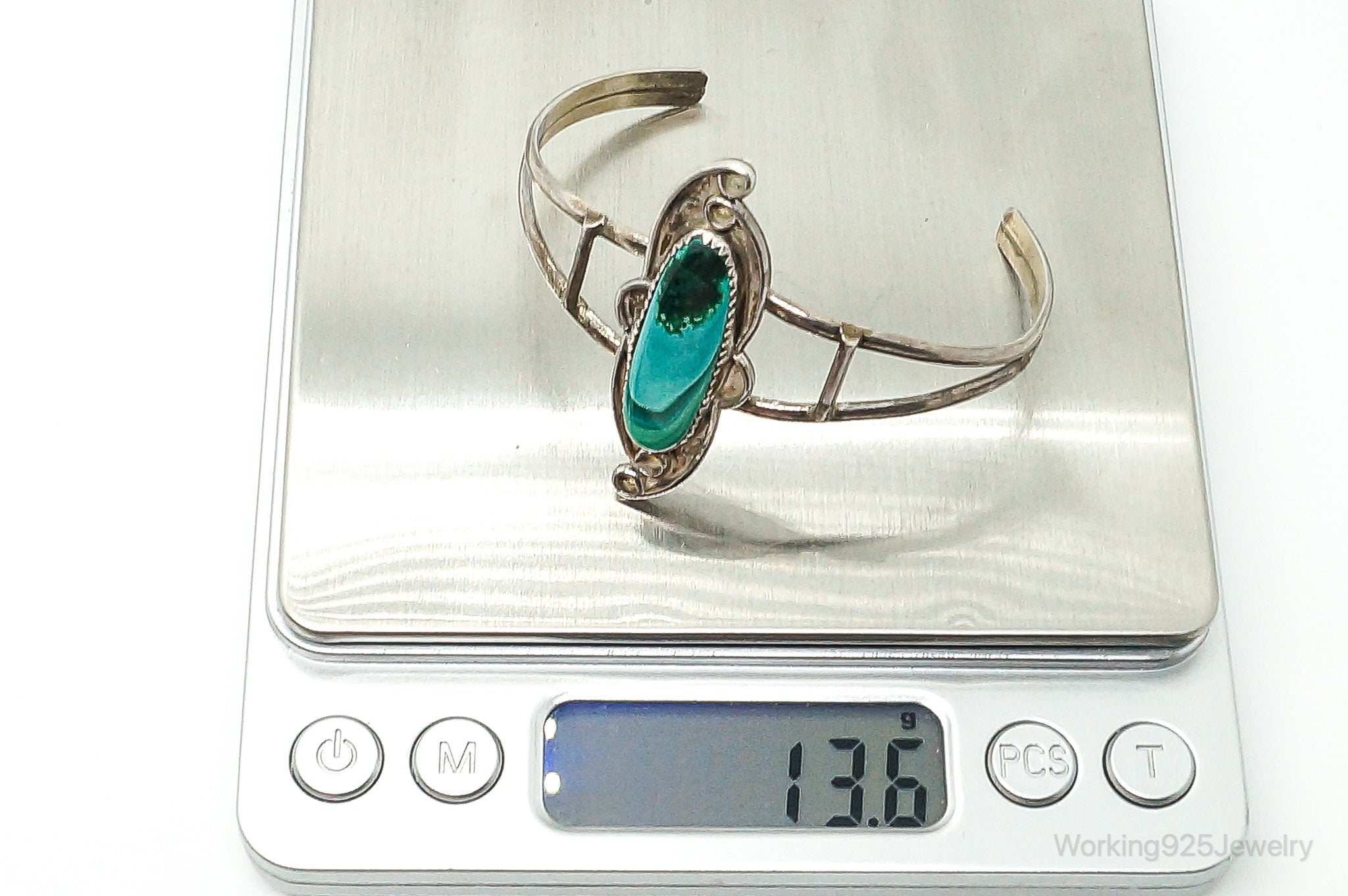 Vintage Native Handmade Unsigned Turquoise Sterling Silver Cuff Bracelet