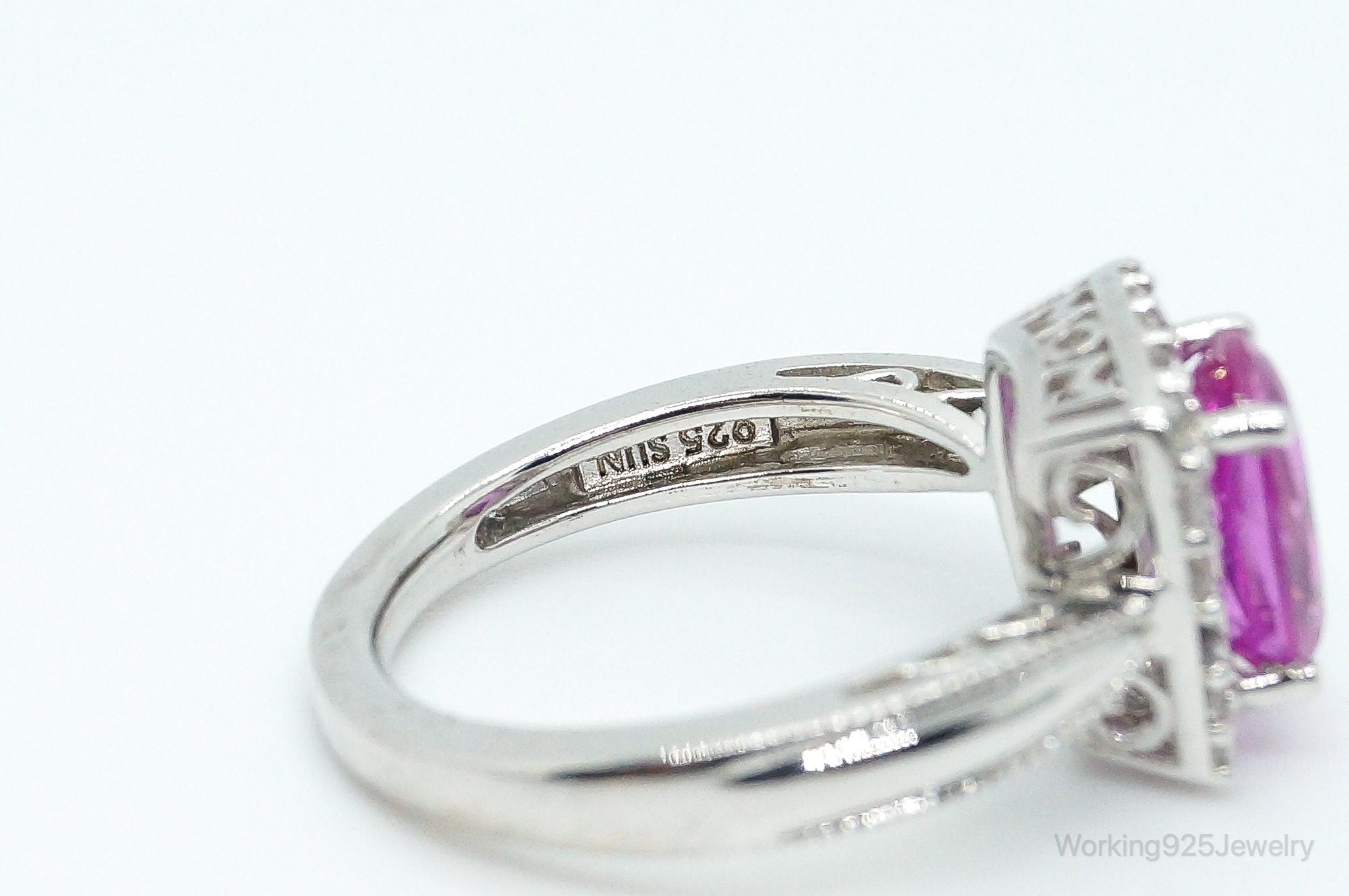 Fuchsia Tourmaline Cubic Zirconia "Mom" Sterling Silver Ring - Size 6.75