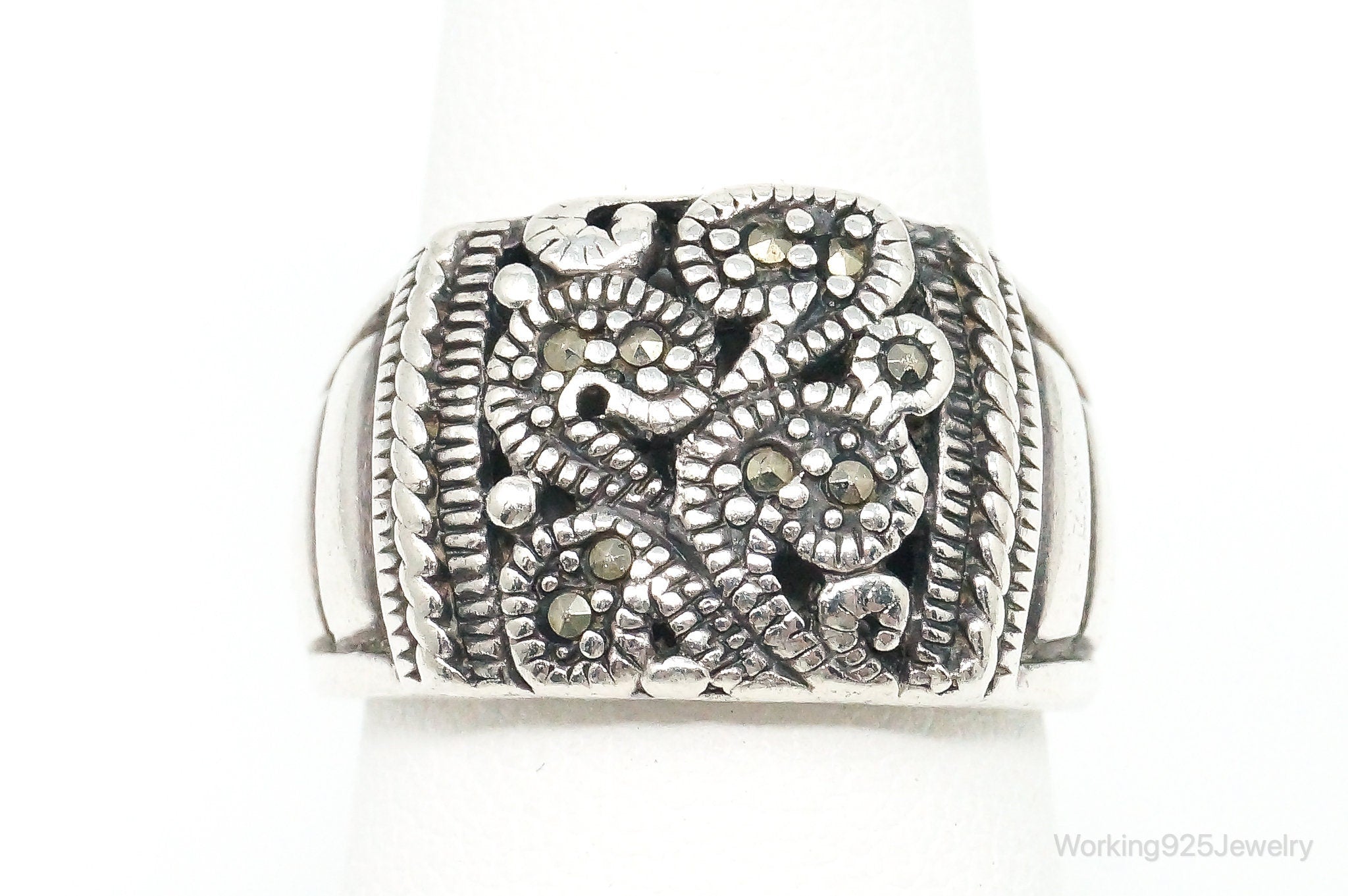 Vintage Marcasite Sterling Silver Scroll Paisley Ring Size 6.75