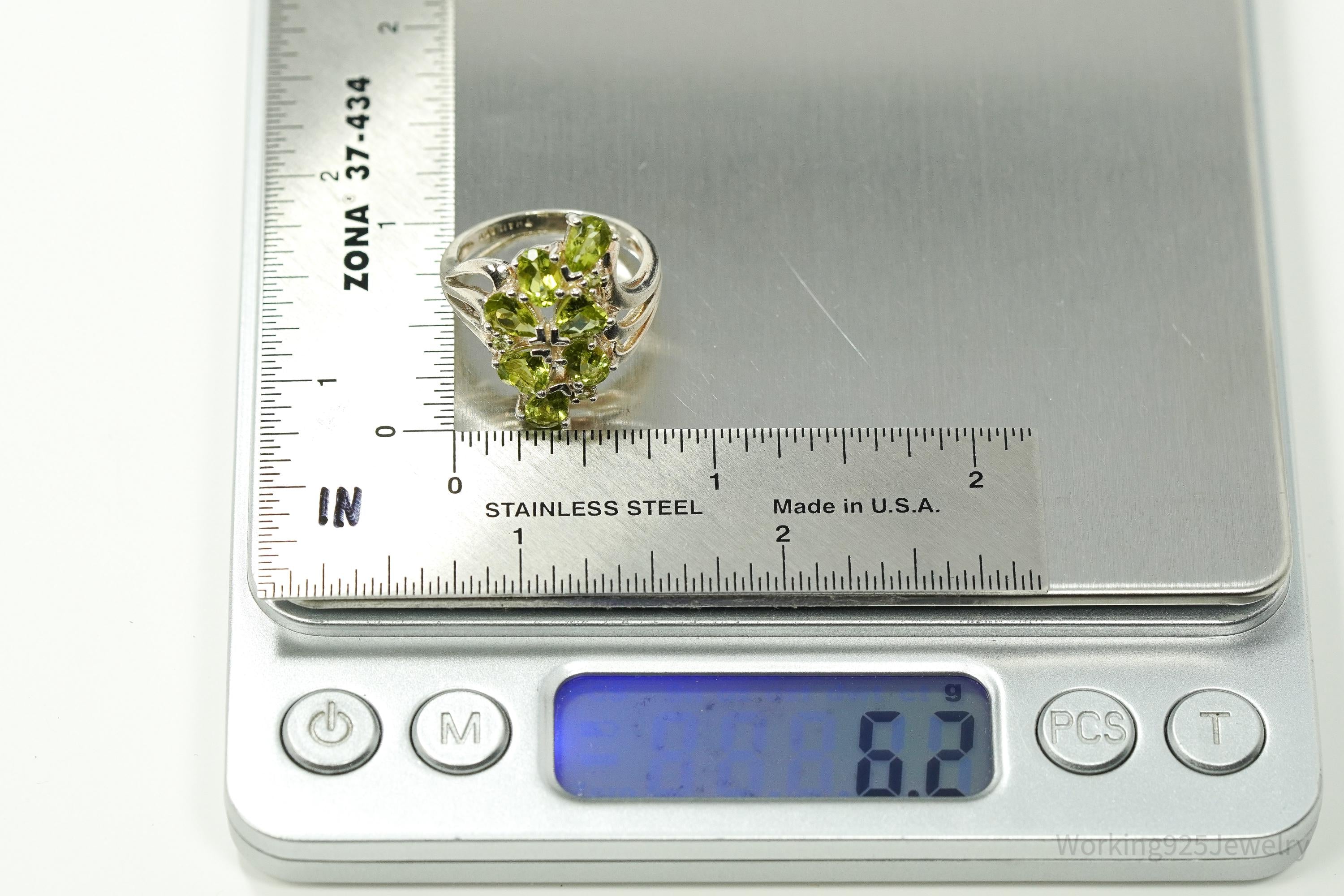 Vintage Green Peridot Sterling Silver Ring - Size 8